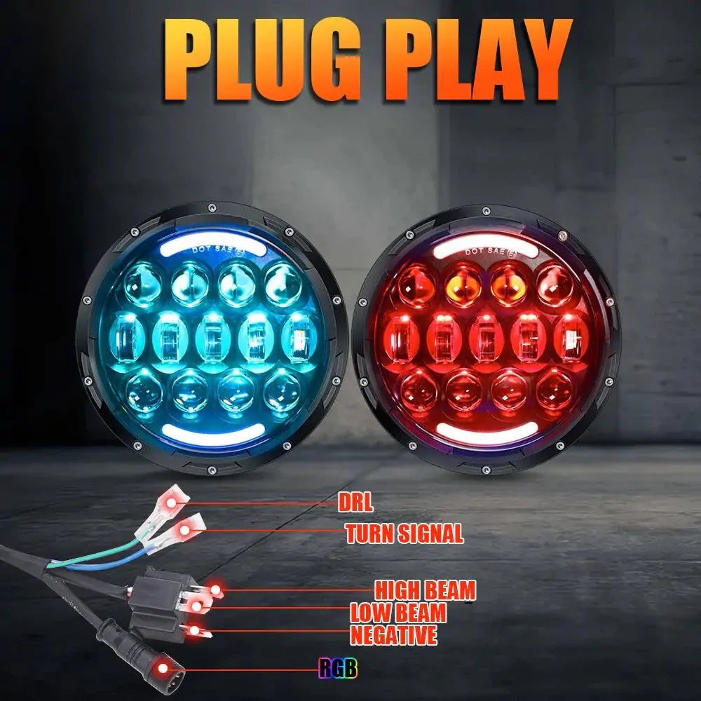 7 Inch RGB Round LED Headlight 105W with DRL and Turn Signal - High Performance Off-Road Lighting for Trucks, Jeeps & ATVs | Perfect for Night Driving, Off-Road Adventures & Custom Vehicle Upgrades