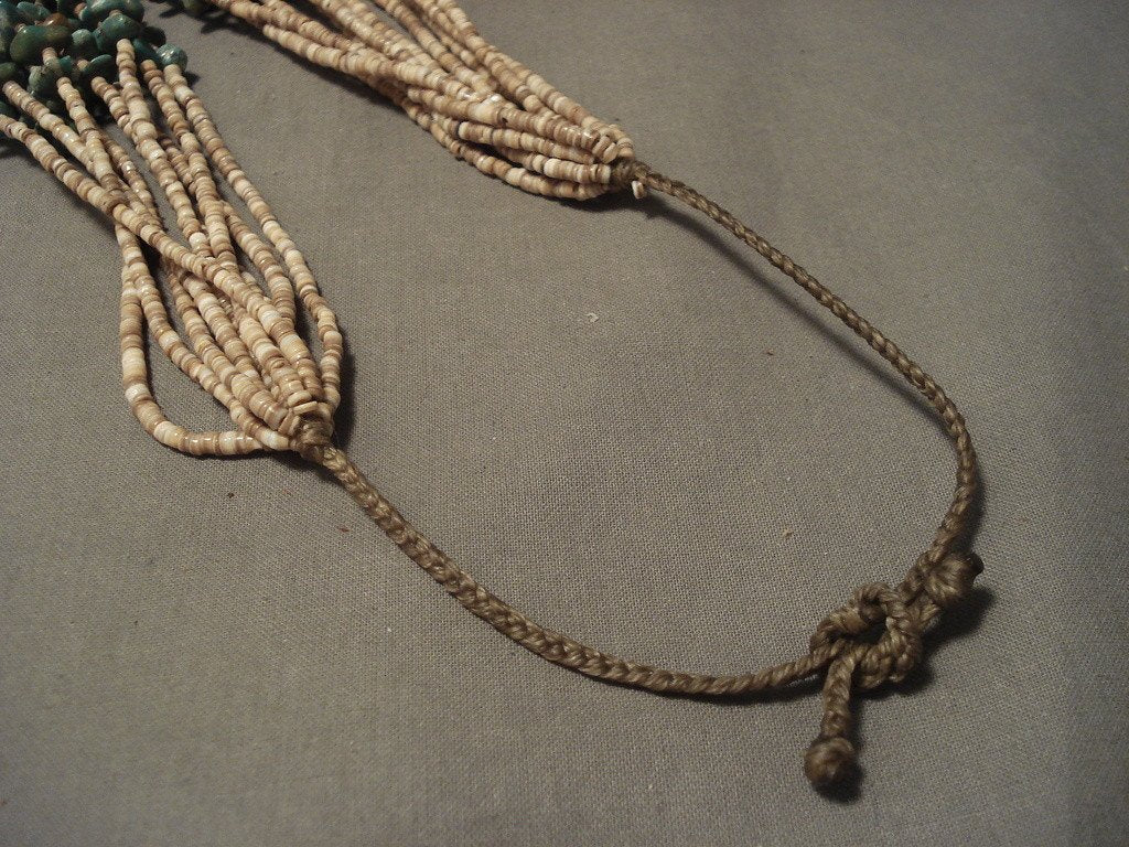 Authentic Navajo Native American Jewelry - 209g Natural Green Turquoise Braided Necklace for Women, Handmade Tribal Beaded Choker, Boho Style Accessory for Festivals, Weddings & Special Occasions