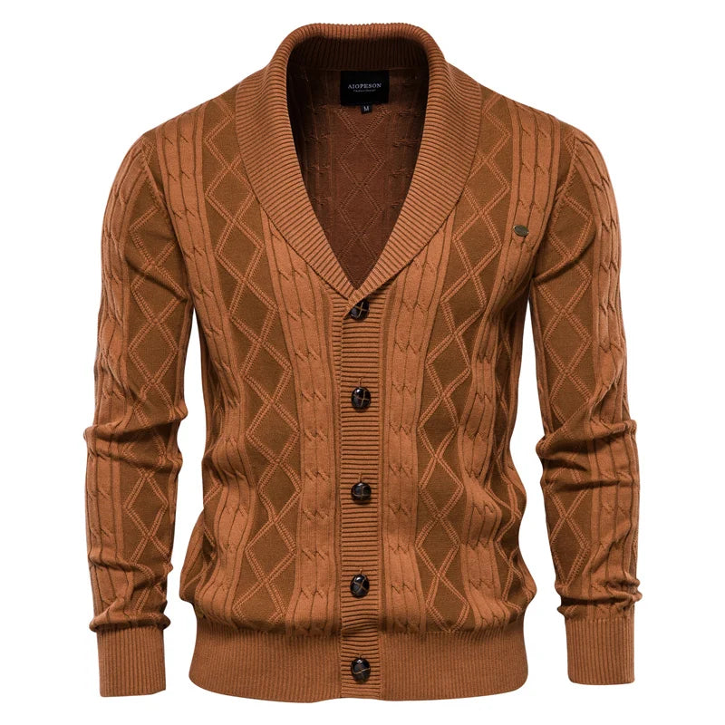 Men's Argyle Solid Color Cotton Cardigan - Casual Winter Zipper Sweater for Men | Warm & Stylish Basic Knitwear for Office, Outdoors & Daily Wear