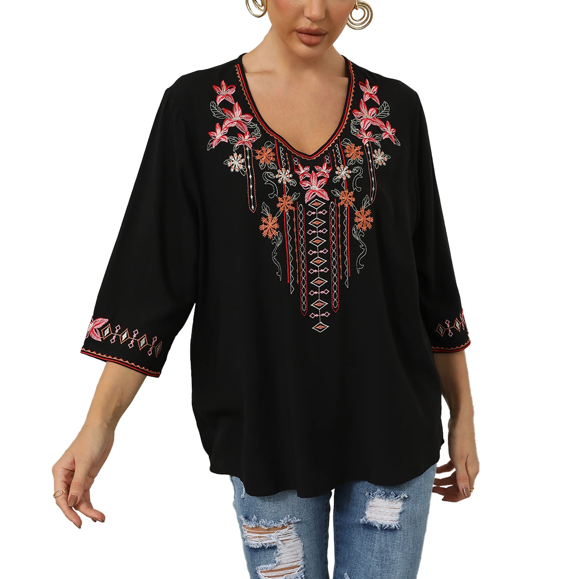 Bohemian Embroidered Tops for Women | Hippie & Mexican Peasant Blouses | Traditional Boho Tunic Shirts | Perfect for Festivals, Beach Vacations & Casual Boho Style Outfits