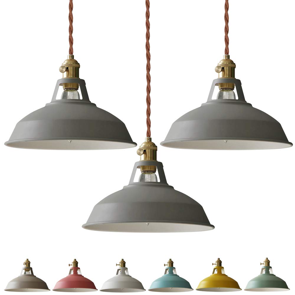 Juno-Style Iron Pendant Light - 3.9 ft Adjustable Cord with Lampshade - 3-Light Track Lighting Set in Macaron Grey - Perfect for Living Room, Dining Area & Kitchen Island Decor