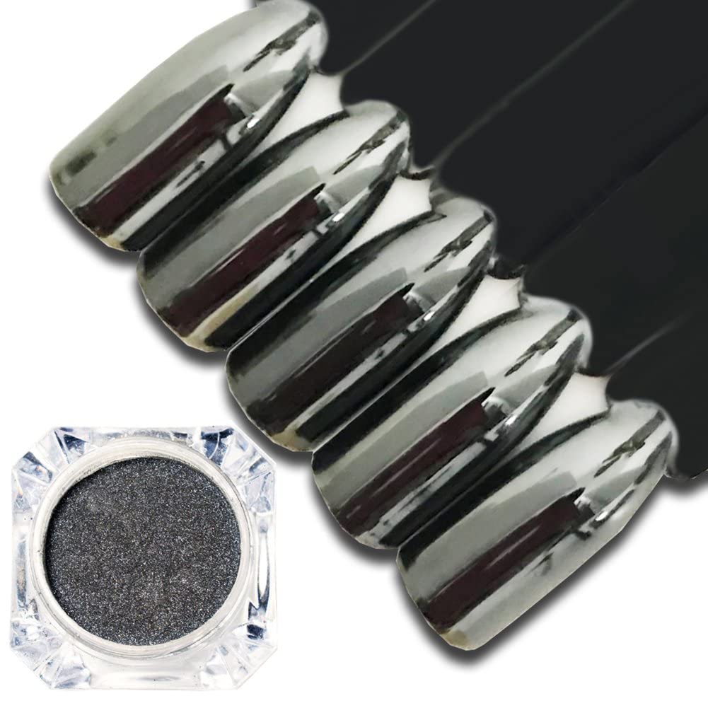 Midnight Black Chrome Nail Pigment Powder - Mirror Effect Smokey Black Nail Polish, Laser Glitter Powder for Nail Art & Makeup - DIY Crafting & Smokey Eyes Makeup (2) - Perfect for Nail Salons, Home Manicures & Party Looks