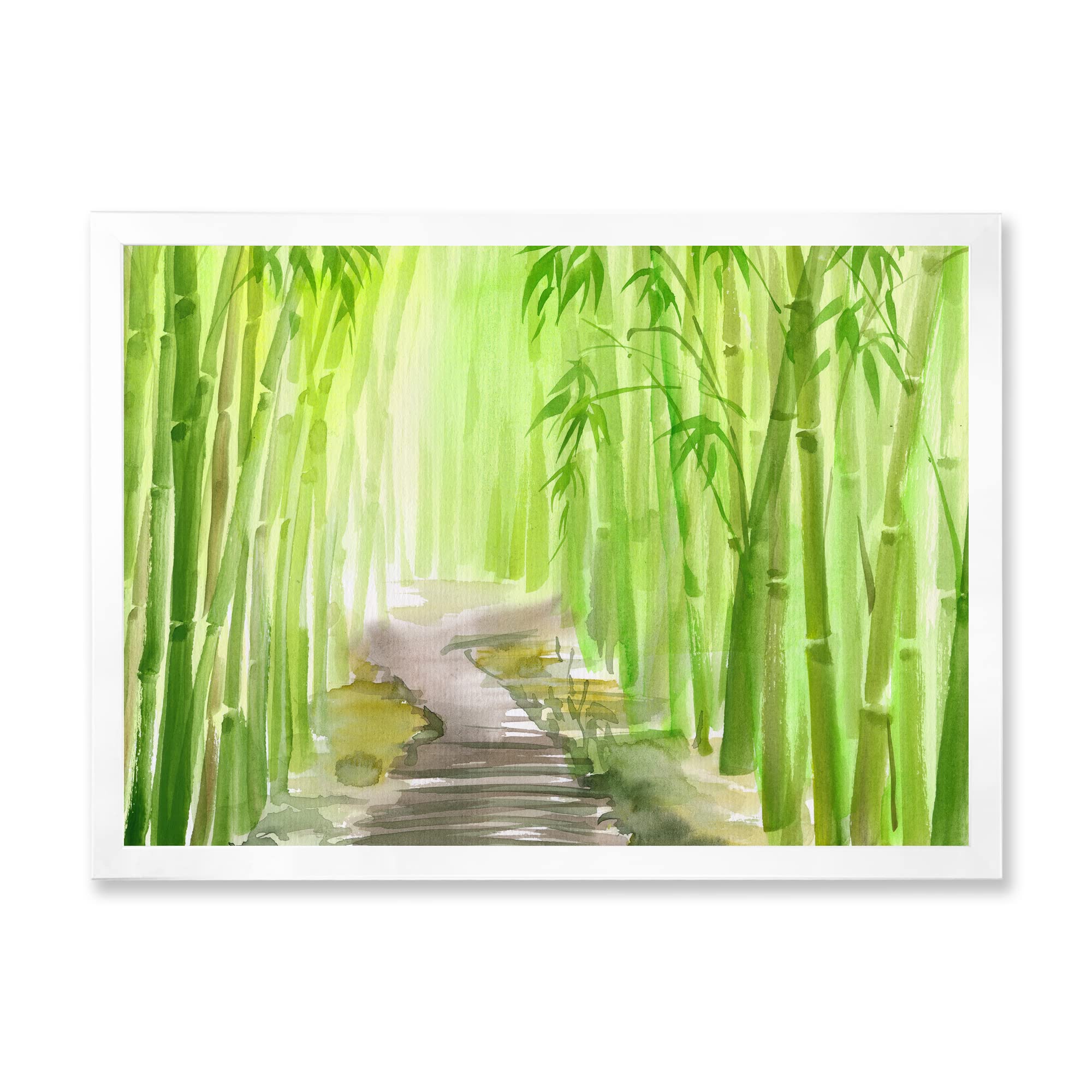 DesignQ Green Bamboo Forest Traditional Framed Wall Art - Asian Inspired Home Decor for Living Room, Bedroom & Office