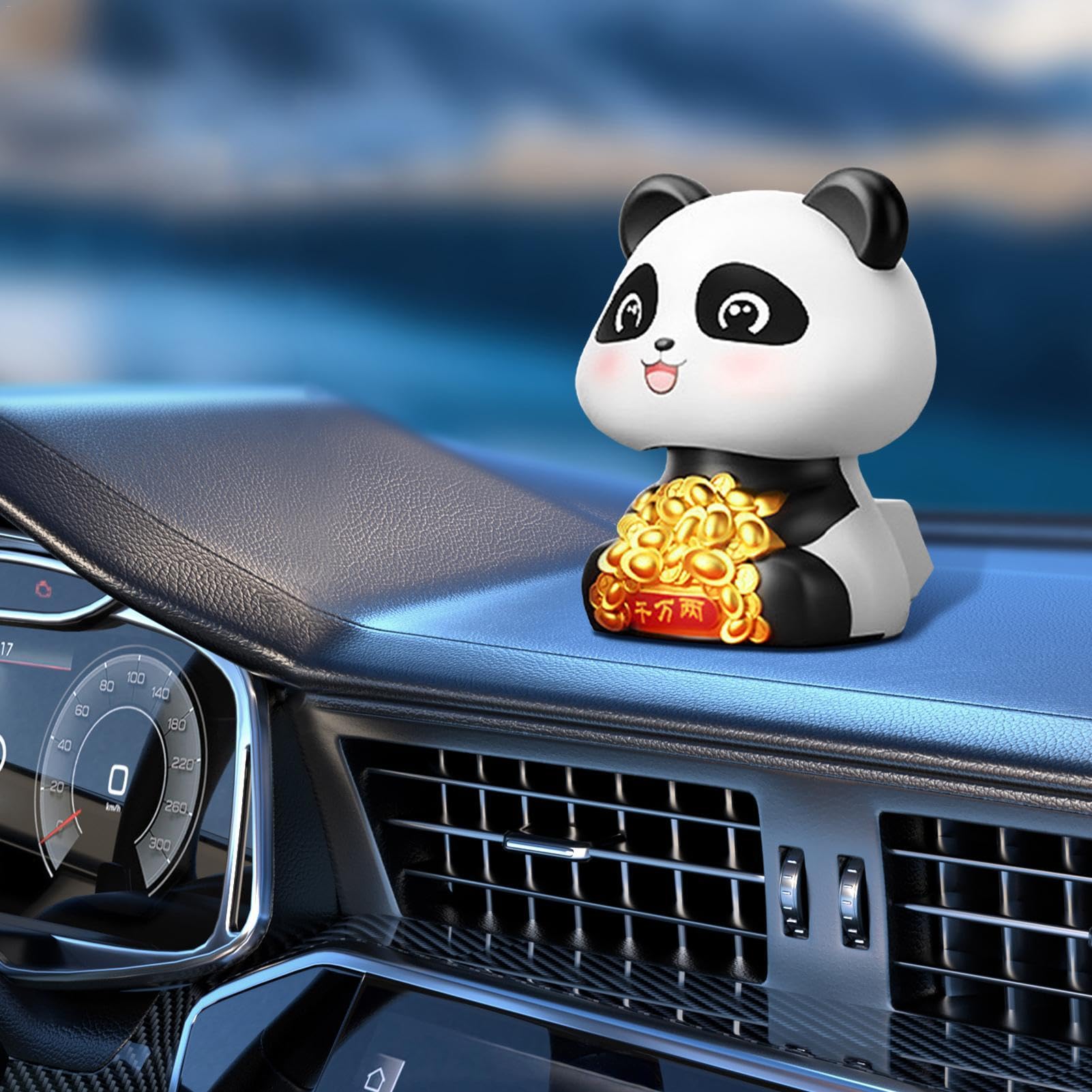 Solar Powered Shaking Head Lucky Panda Car Dashboard Decor - Cute Panda Ornament for Car Accessories | Perfect for Car Interior Decoration, Gift Idea & Good Luck Charm