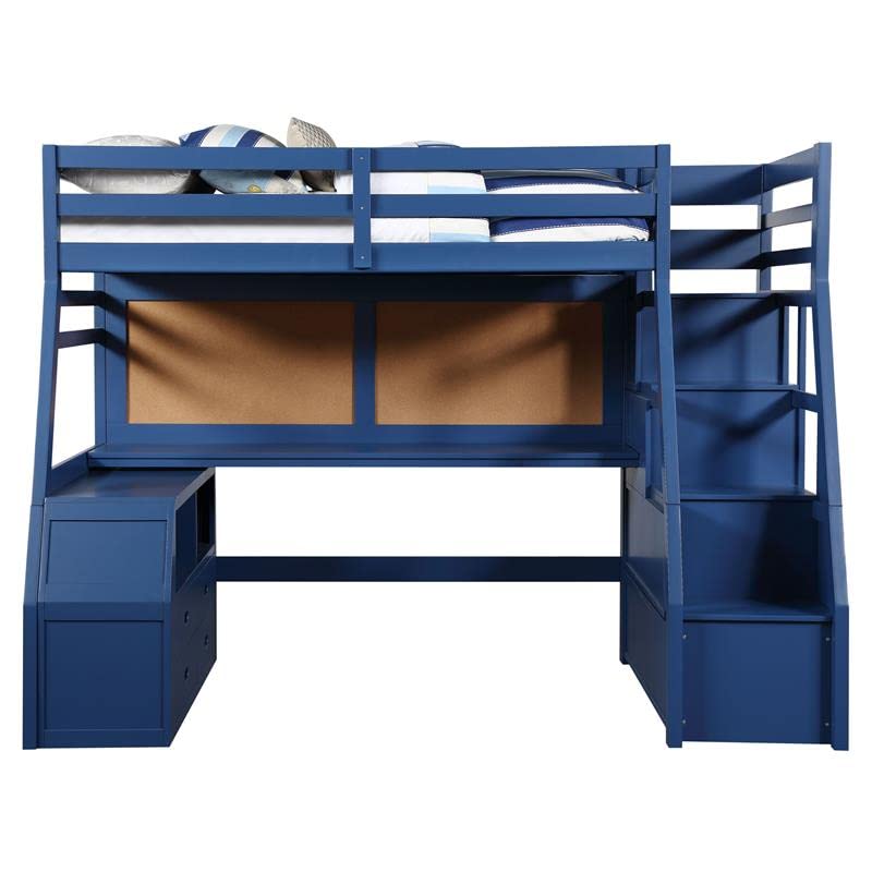 Acme Jason II Twin Wooden Loft Bed with Storage & 8 Drawers - Navy Blue - Space-Saving Kids Bedroom Furniture for Small Rooms & Dorm Organization