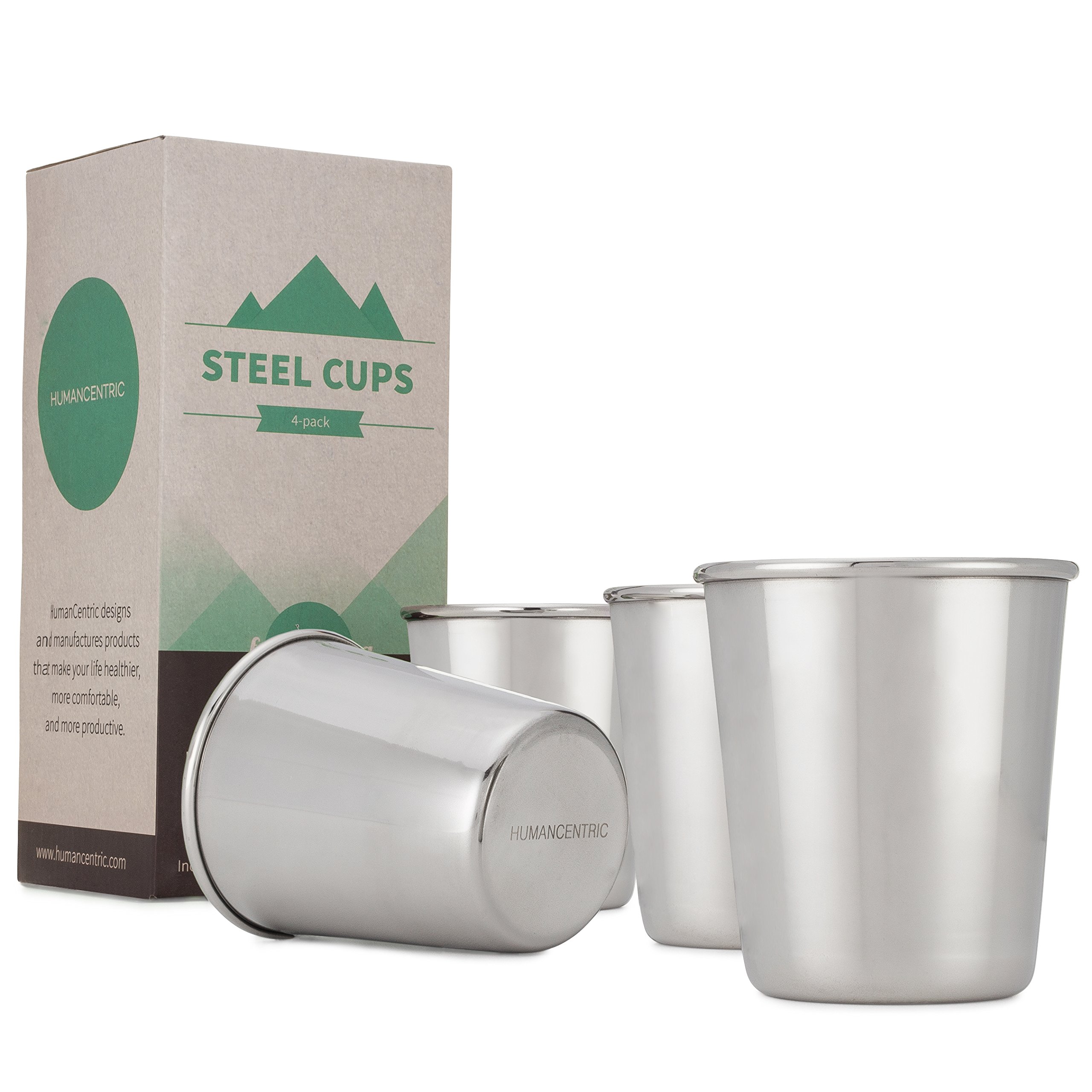 HumanCentric 8oz Stainless Steel Cups (Set of 4) - Insulated, Durable & BPA-Free Travel Mugs for Coffee, Tea, Camping & Office Use
