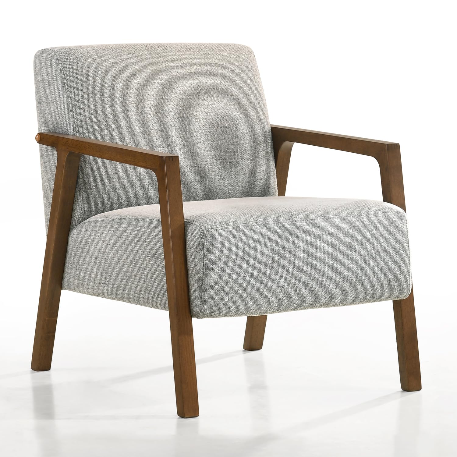Fletcher Solid Wood & Fabric Upholstered Lounge Accent Chair - Grey Modern Living Room Chair for Home Office, Reading Nook & Cozy Sitting Area