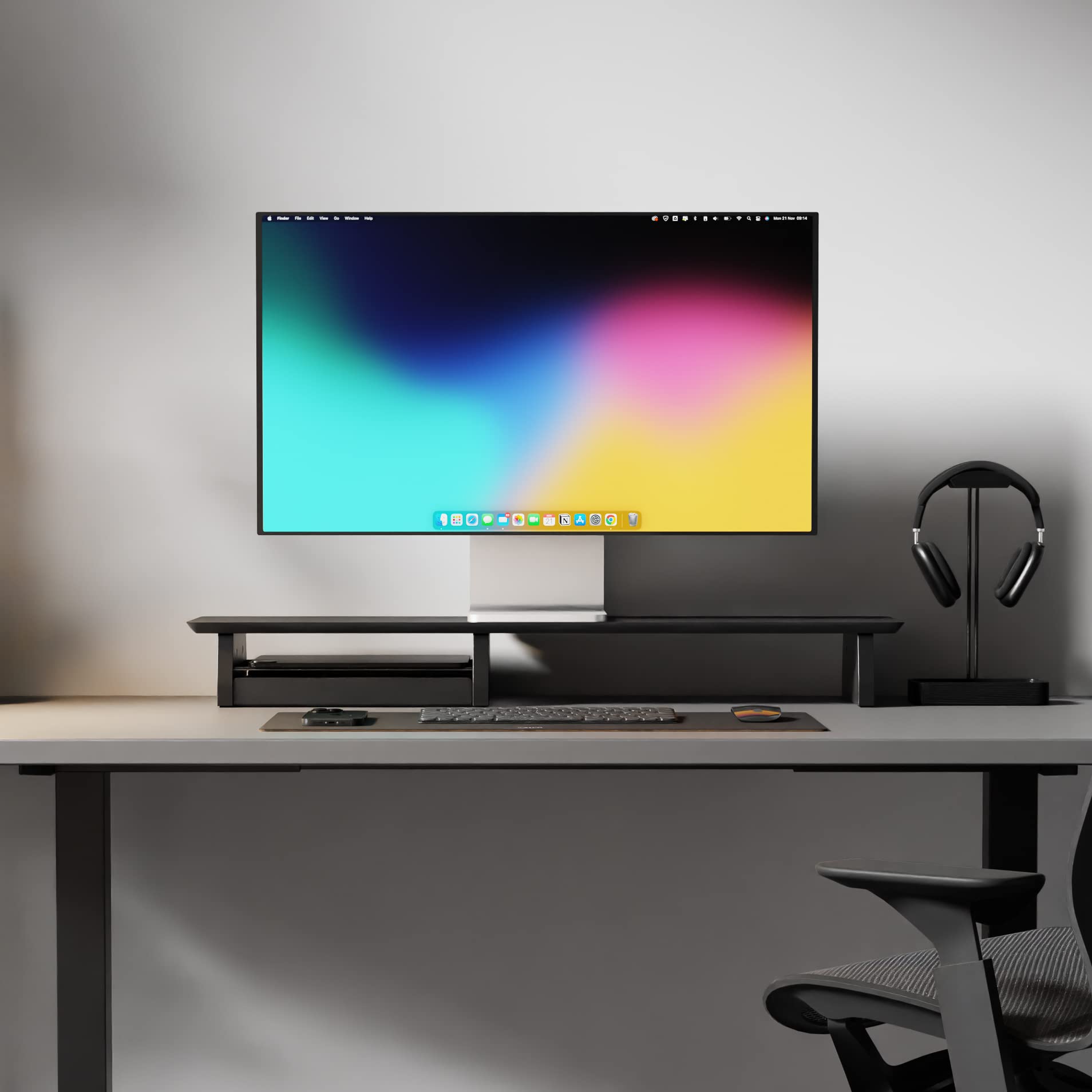 Dual Monitor Stand for Desk - 36 Inch Wooden Monitor Riser Shelf for Office, iMac & Dual Screen Setup - Matte Black Wood Desk Organizer with Large Storage Space - Perfect for Home Office & Workspace Organization