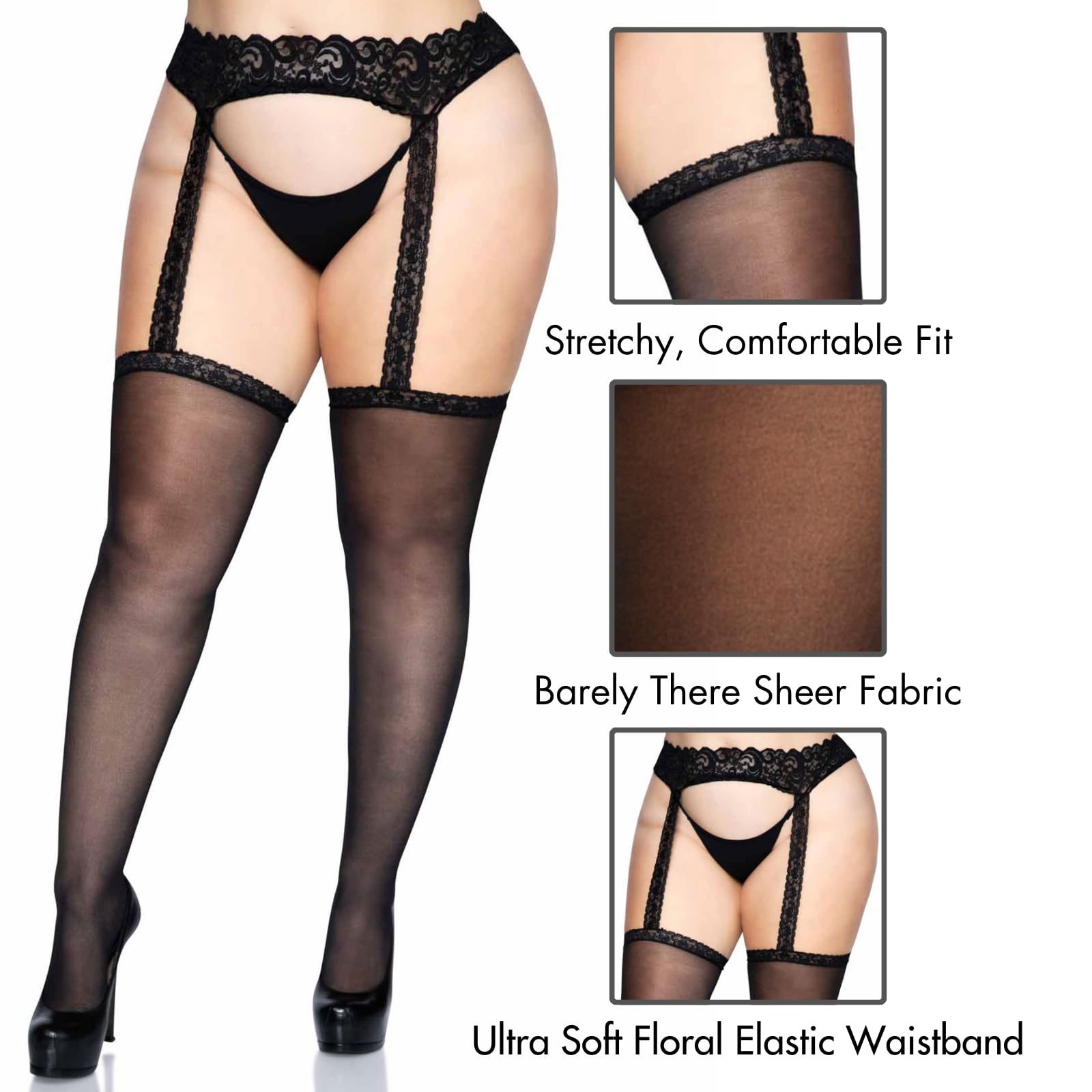 Leg Avenue Women's Sheer Stockings with Attached Garter Belt - Sexy Lingerie for Date Night & Boudoir Photography