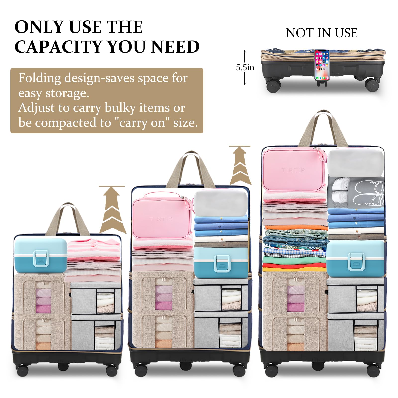 Collapsible Foldable Luggage Bag with Telescoping Handle - Expandable Suitcase with Removable 360° Wheels - Large Capacity Travel Duffel Bag for Men & Women - Perfect for Air Travel, Business Trips & Vacation Packing