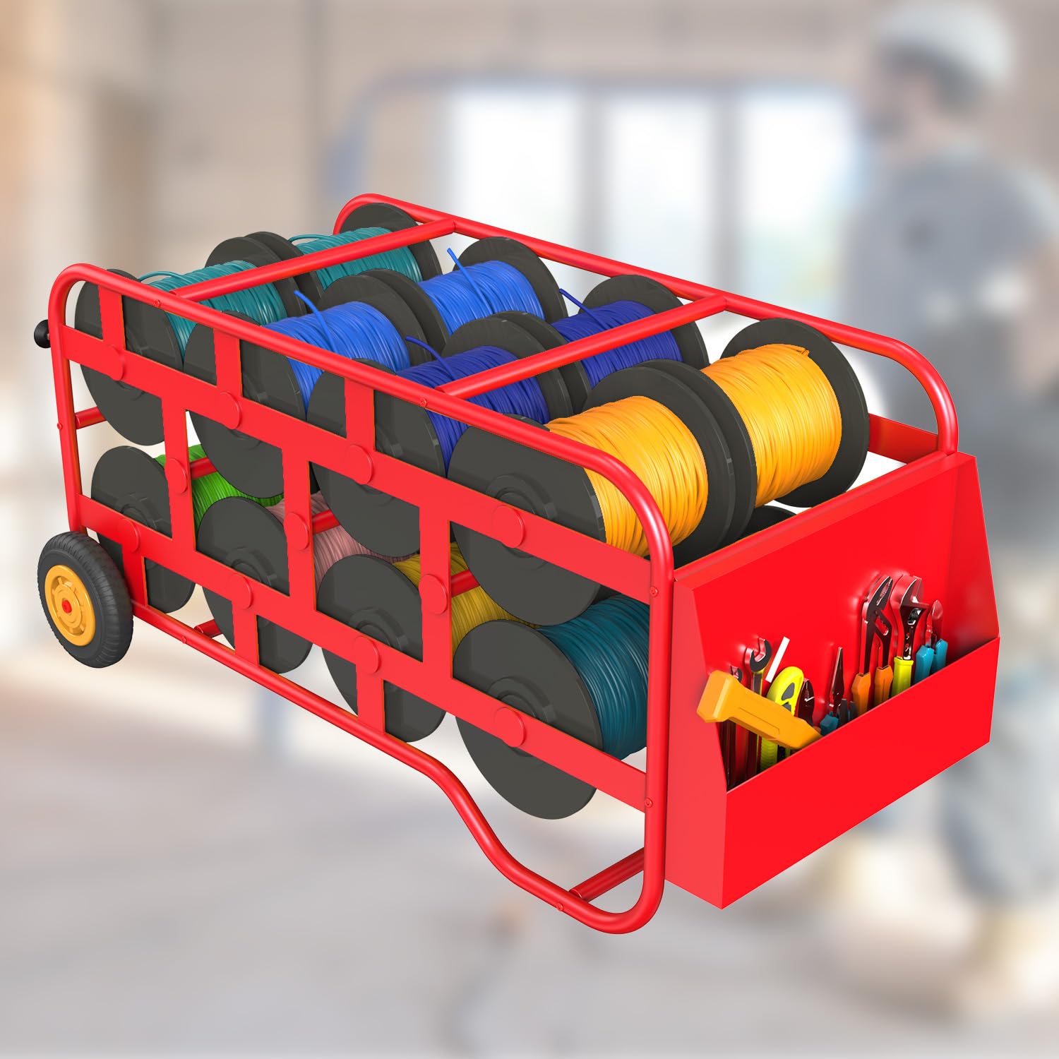 Wire Spool Rack & Cable Caddy - Portable Wire Holder for Efficient Cable Management | Multi-Spool Dispenser for Electrical, Industrial & Retail Use | Perfect for Electricians, DIY Projects & Workshop Organization