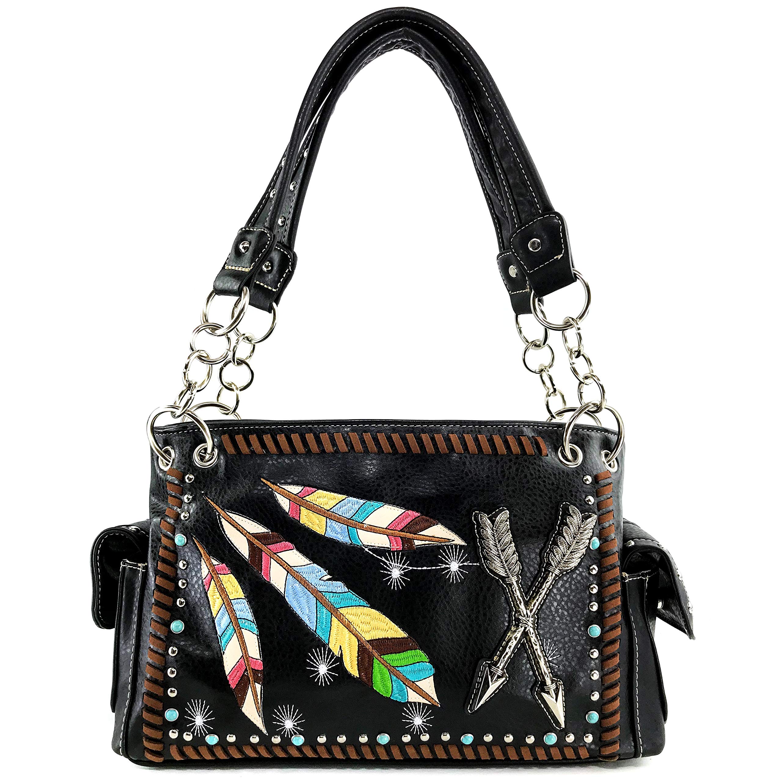 Native Color Feather Arrow Stud Weave Concealed Carry Shoulder Handbag Purse for Women - Stylish Boho Crossbody Bag for Everyday Use, Travel & Special Occasions