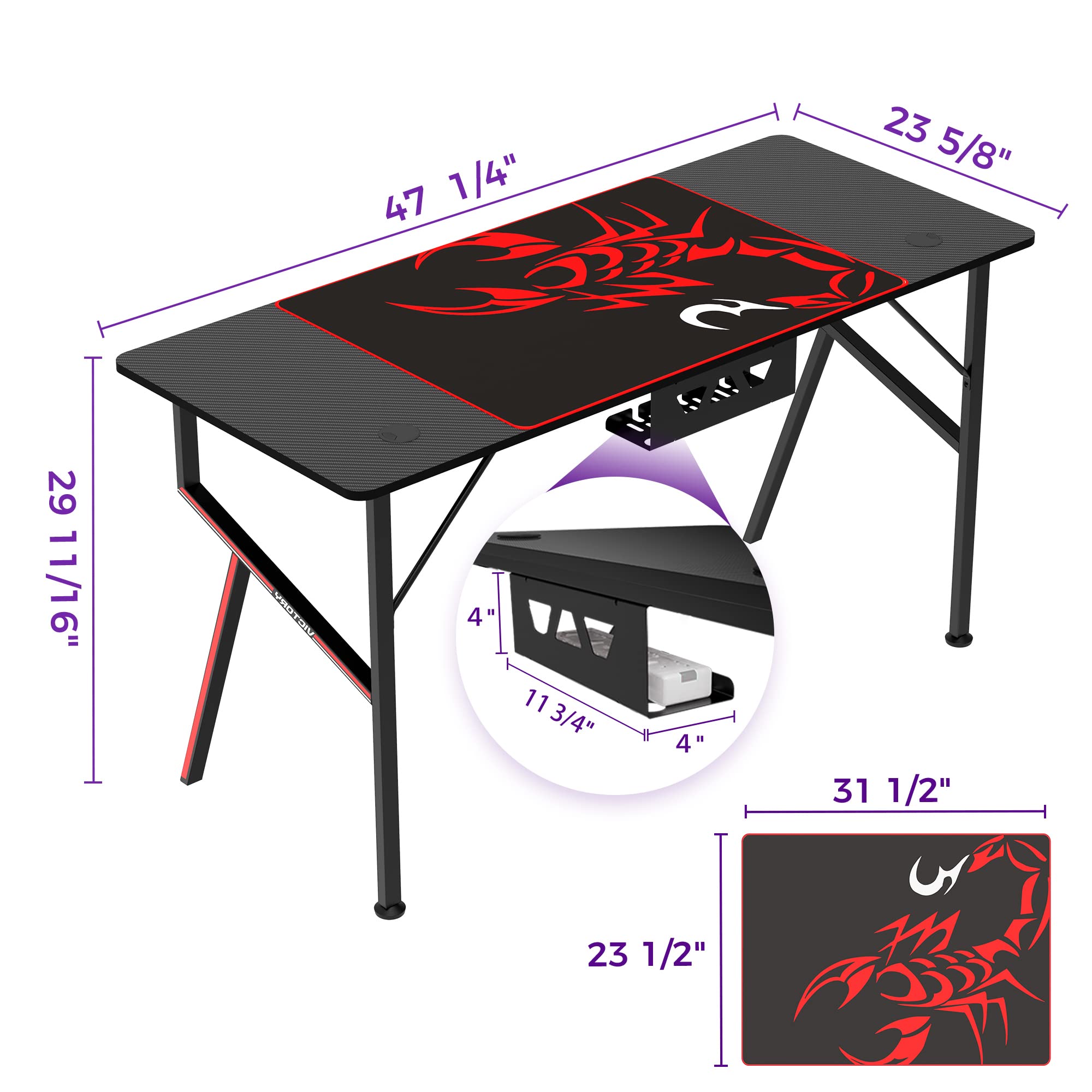 55 Inch Gaming Desk with Cup Holder & Headphone Hook - K-Frame PC Computer Desk for Home Office & Professional Gamers - Includes Free Mousepad & Gaming Handle Rack - Perfect Workstation for Esports, Streaming & Remote Work (Black)