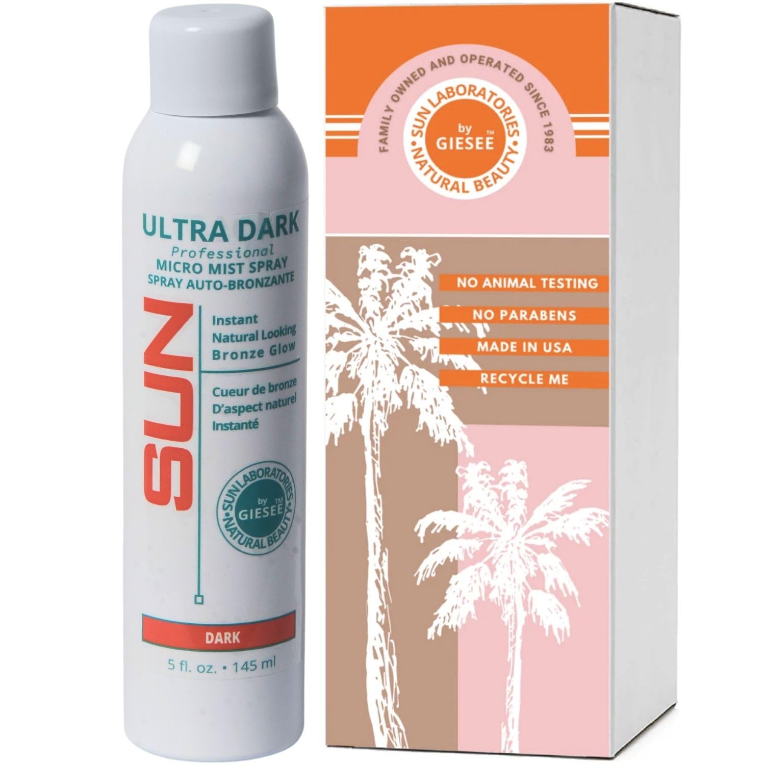 Sun Laboratories Ultra Dark Micro Mist Self Tanner Spray - Instant Sunless Tanning Lotion for Face & Body, Natural Looking Spray Tan Solution - Perfect for Beach Vacations, Weddings & Summer Glow