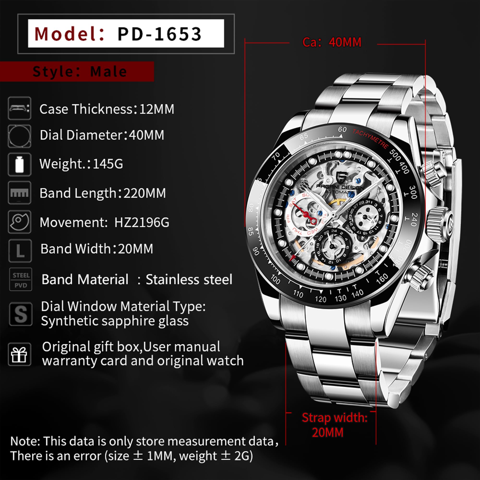 Pagani Skeleton Mechanical Watch for Men - Waterproof Luxury Timepiece for Business & Formal Wear