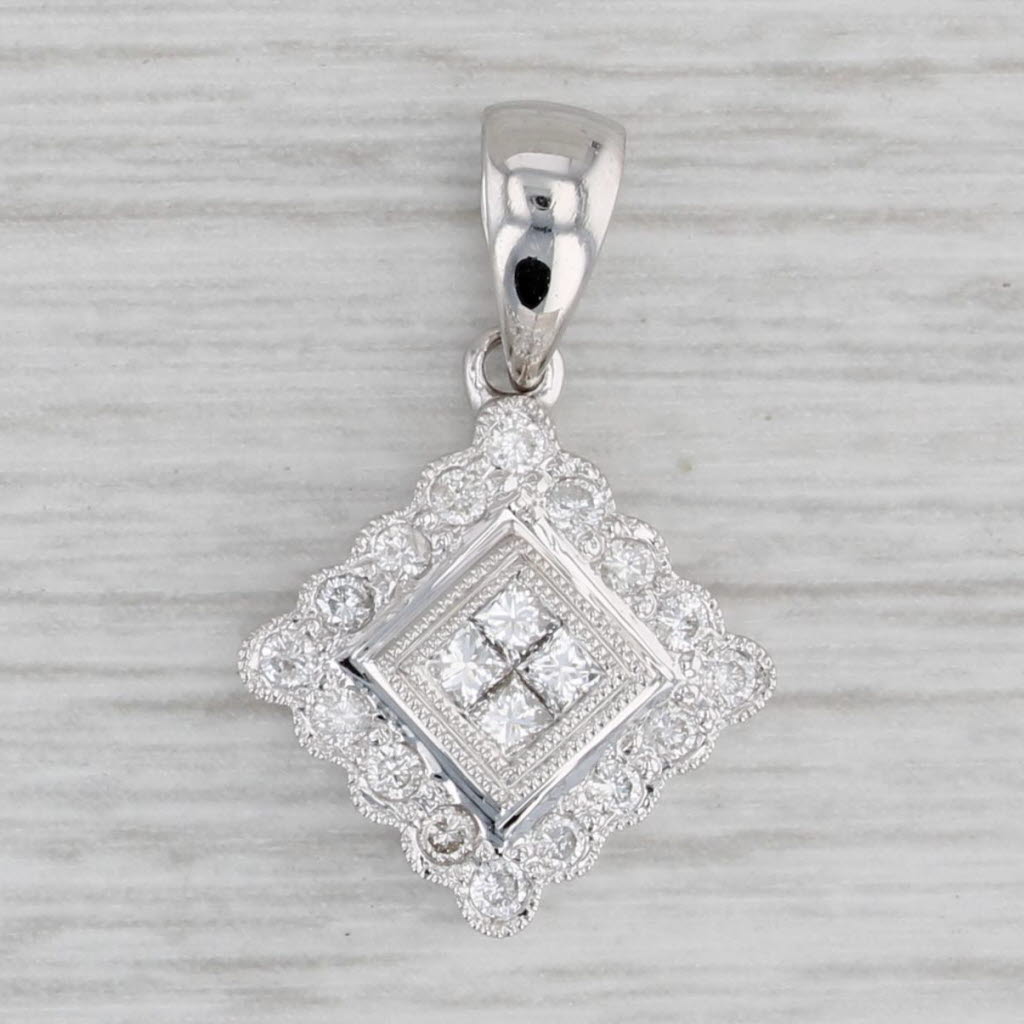 0.24ctw Diamond Halo Pendant Necklace in 18k White Gold - Elegant Small Drop Pendant for Women - Perfect for Anniversary, Birthday & Special Occasion Gifts