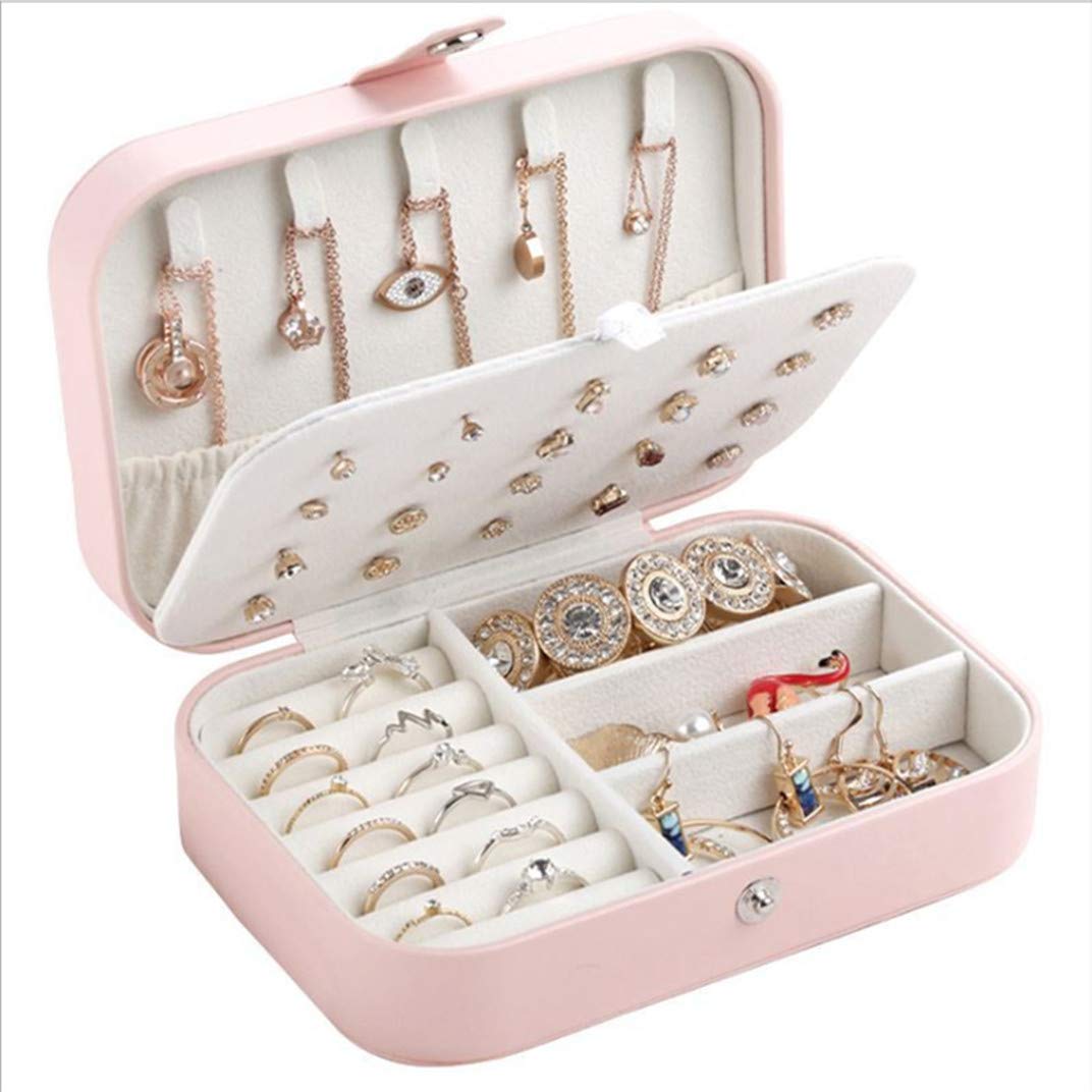 Yiautao Jewelry Box - PU Leather Travel Jewelry Organizer with 2 Layers, Portable Storage Case for Rings, Earrings, Necklaces, Bracelets - Perfect for Travel, Home & Gift Giving (Pink)