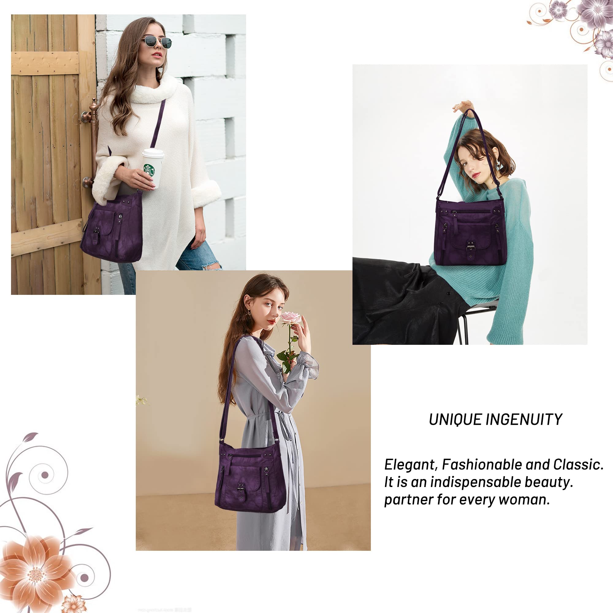Angel Kiss Women's Crossbody Shoulder Bag - Multi Pocket Soft Hobo Purse for Daily Use, Medium Size - Perfect for Work, Travel & Shopping