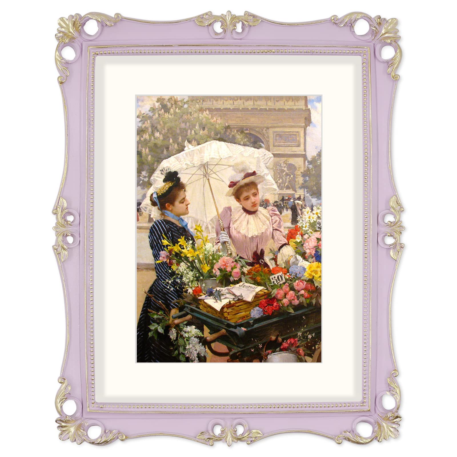 Antique 11x14 Picture Frame with Gold Trim - Vintage Lilac Photo Frame 14x11 Inch, Wall Mount Poster Display for Home & Office Decor | SIMON'S SHOP
