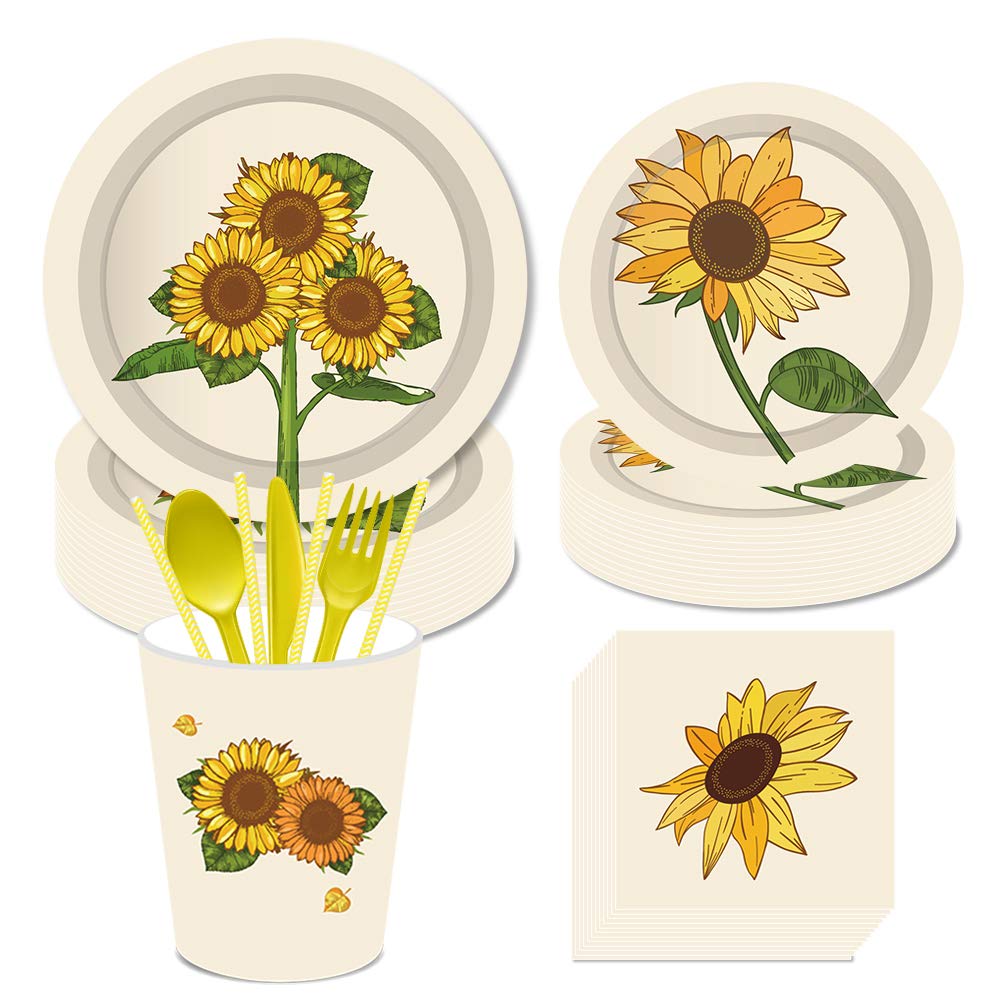 Sunflower Party Supplies Yellow Set for 16 People - Includes 9