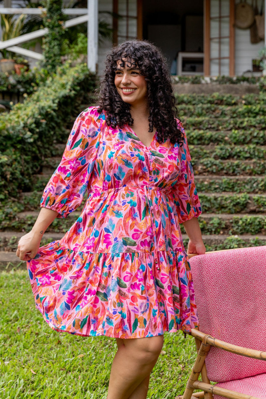 Kasey Rainbow Backyard Treasures Ziggy Dress - Floral Print Bohemian Maxi Dress for Women | Perfect for Beach Vacations, Summer Parties & Boho Fashion