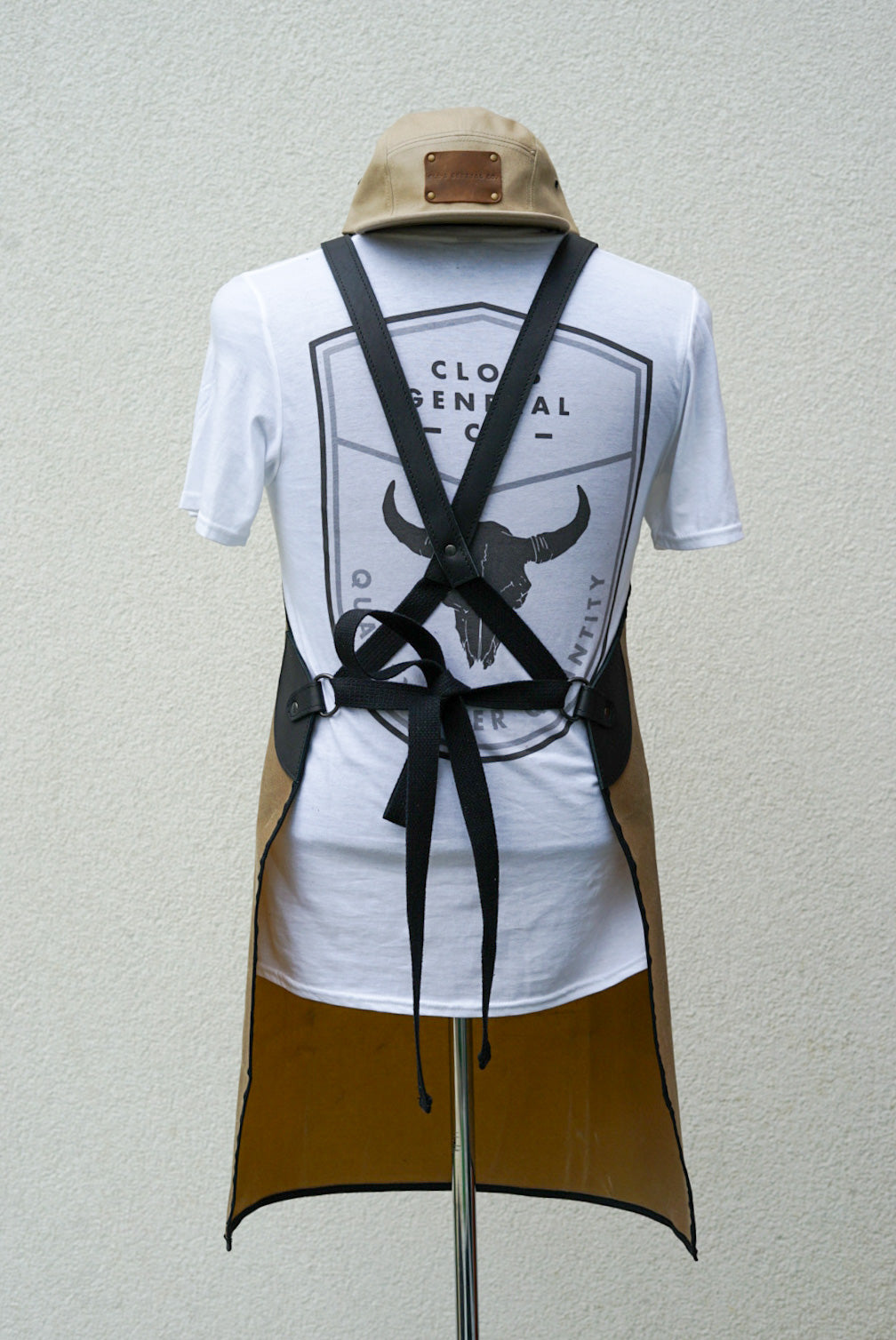 Premium Tan Waxed Canvas Apron with Black Leather Accents - Durable Kitchen & BBQ Cooking Apron for Chefs, Grill Masters & Home Cooks