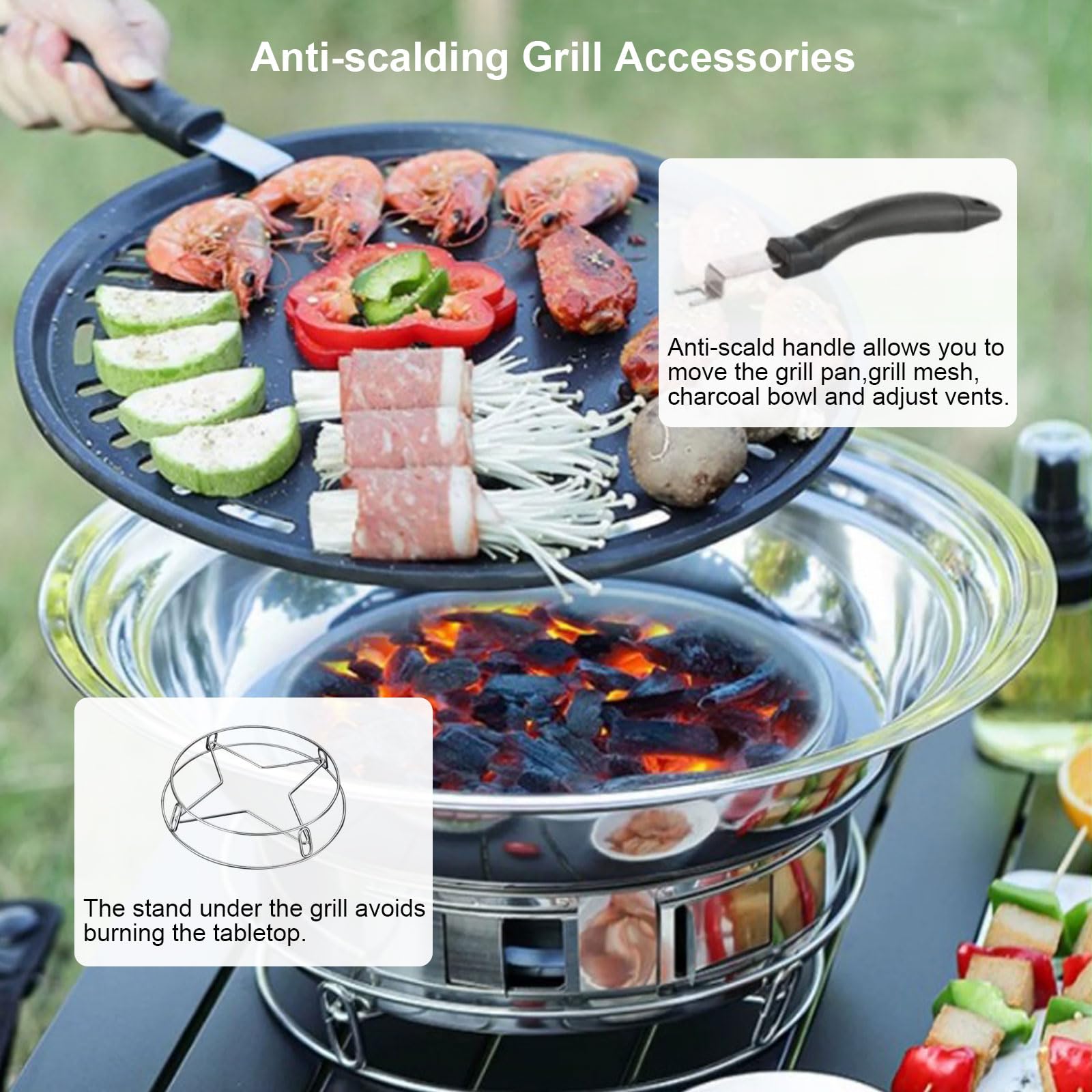 Premium Korean BBQ Grill Charcoal - 13.7 Inch Portable Stainless Steel Tabletop Grill for Indoor & Outdoor Use - Perfect for Camping, Picnics, Backyard BBQs and KBBQ Parties