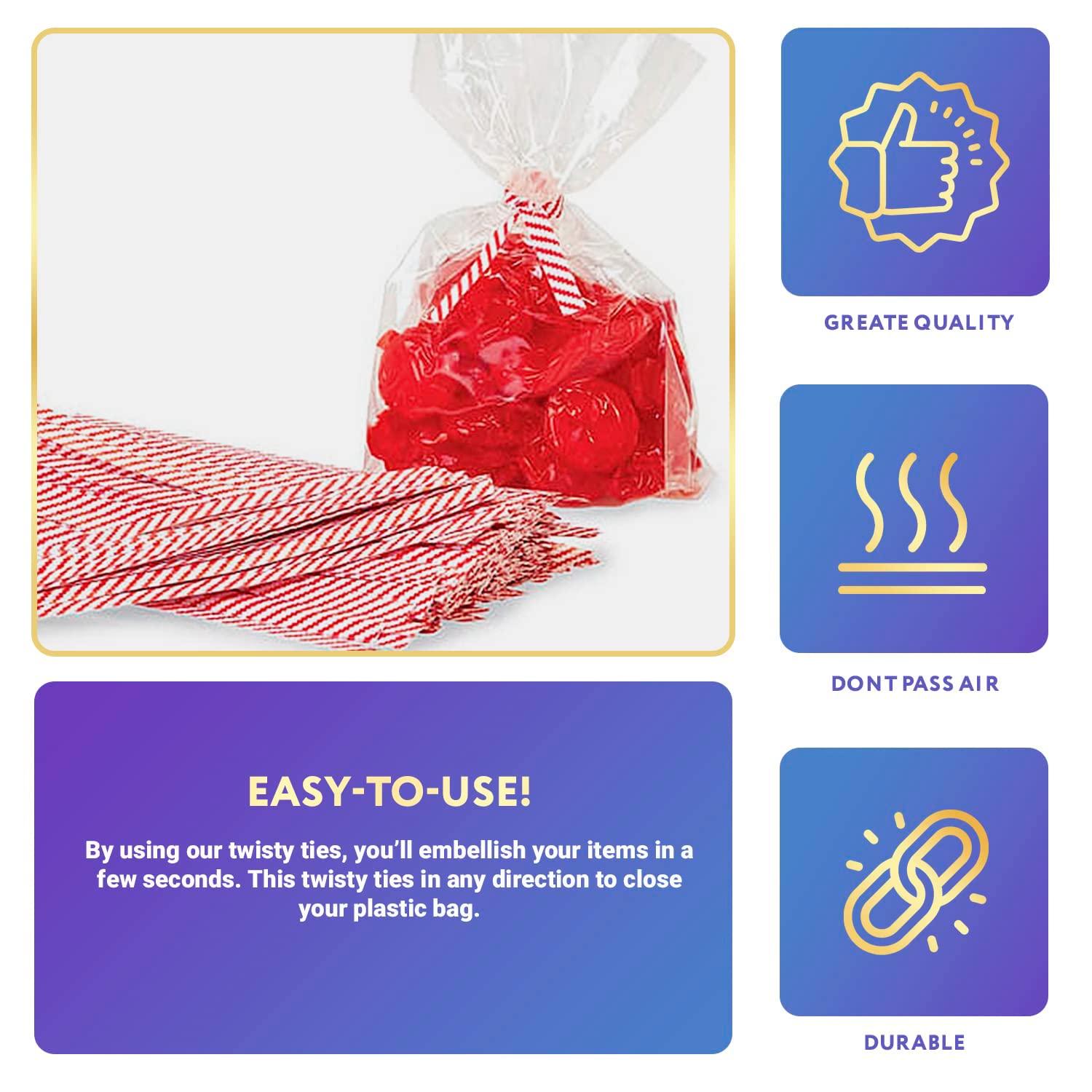 APQ 4-Inch Red & White Metallic Twist Ties for Bags - 2000 Pack Plastic-Coated Bread Ties, Reusable Heavy-Duty Twisty Ties for Treat Bags, Gift Wrapping & Food Packaging