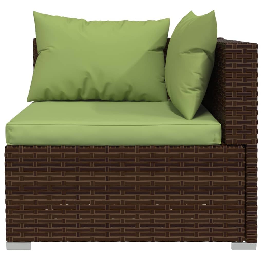 8-Piece Patio Lounge Set with Cushions - Comfortable Outdoor Furniture, Modular Design, Weather-Resistant Poly Rattan & Steel Frame in Brown/Green - Perfect for Garden, Poolside, and Backyard Relaxation