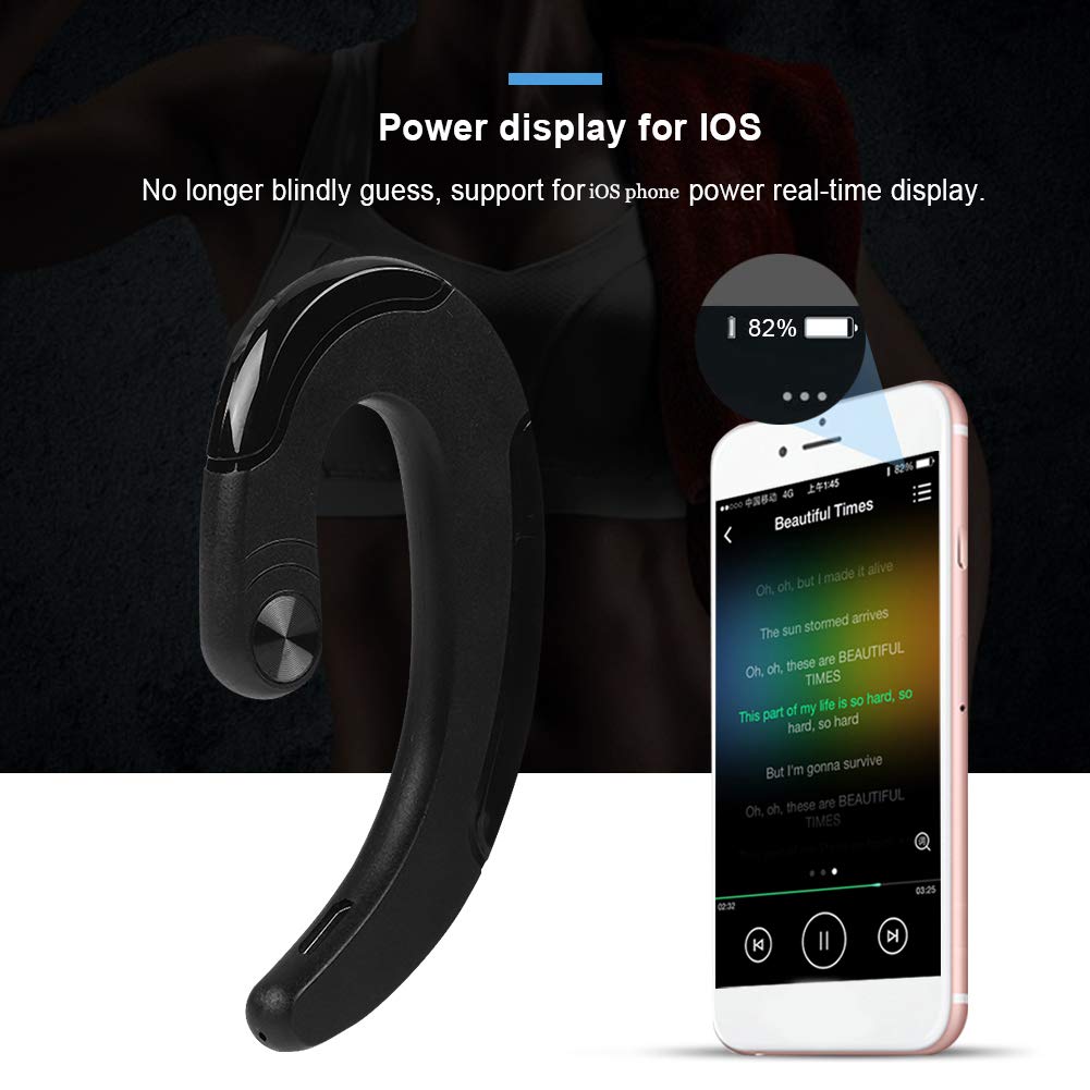 Wireless Bluetooth Headphones with Microphone - Noise Cancelling Stereo Ear Hook Headset, HD Sound Quality (Black) - Perfect for Workouts, Running, Commuting & Hands-Free Calls