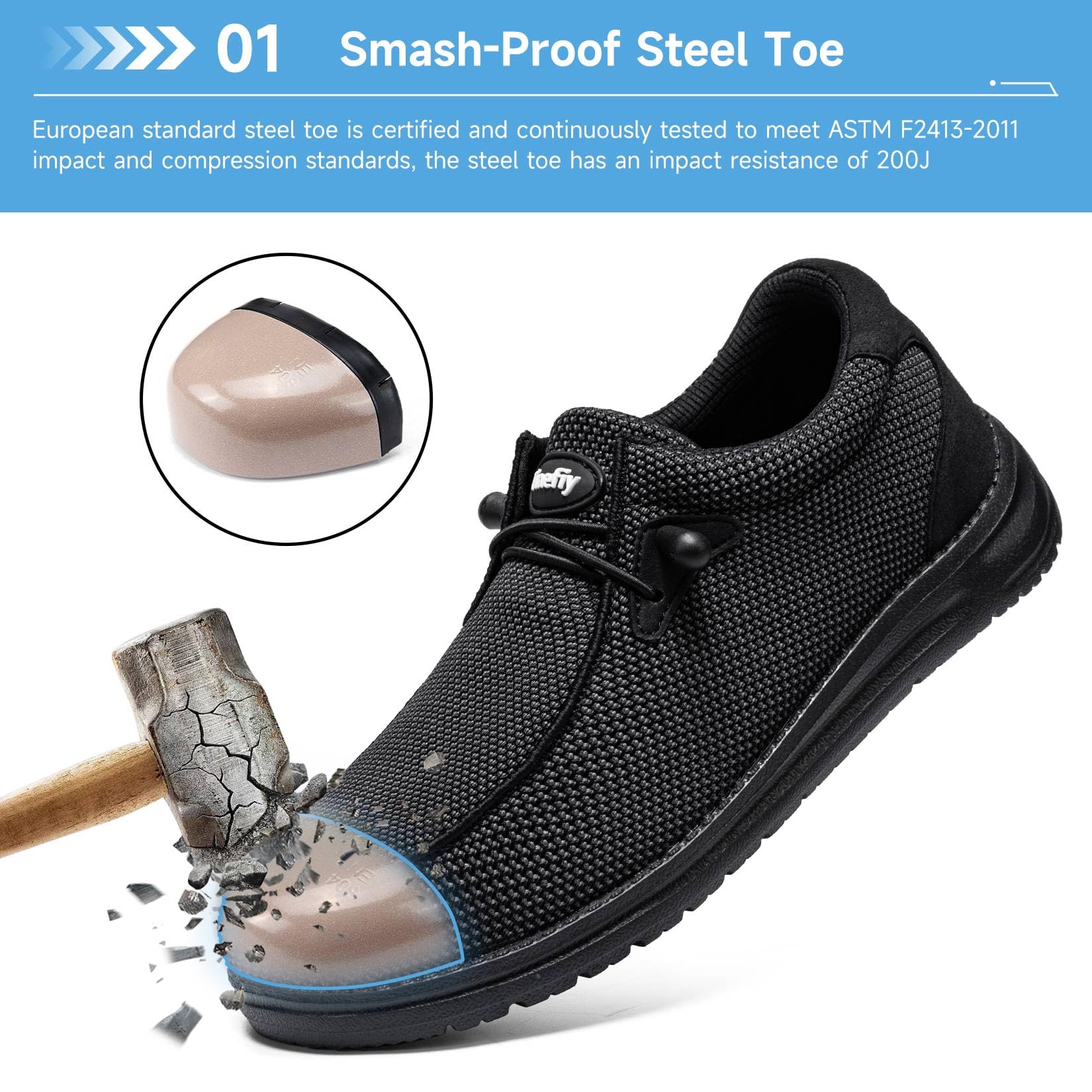 Tinefiy Women's Steel Toe Work Shoes - Lightweight, Slip-Resistant & Comfortable Safety Sneakers with Composite Toe for Construction, Warehouse & Outdoor Work