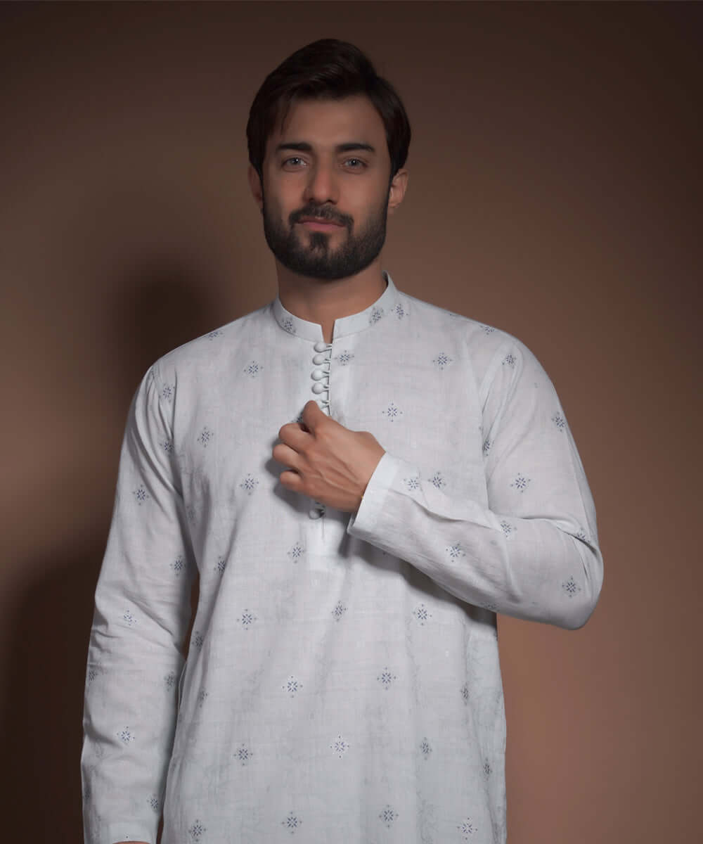 Stylish Ice Blue Cotton Jacquard Kurta for Women - Comfortable & Elegant Indian Ethnic Wear - Perfect for Festivals, Weddings & Casual Outings