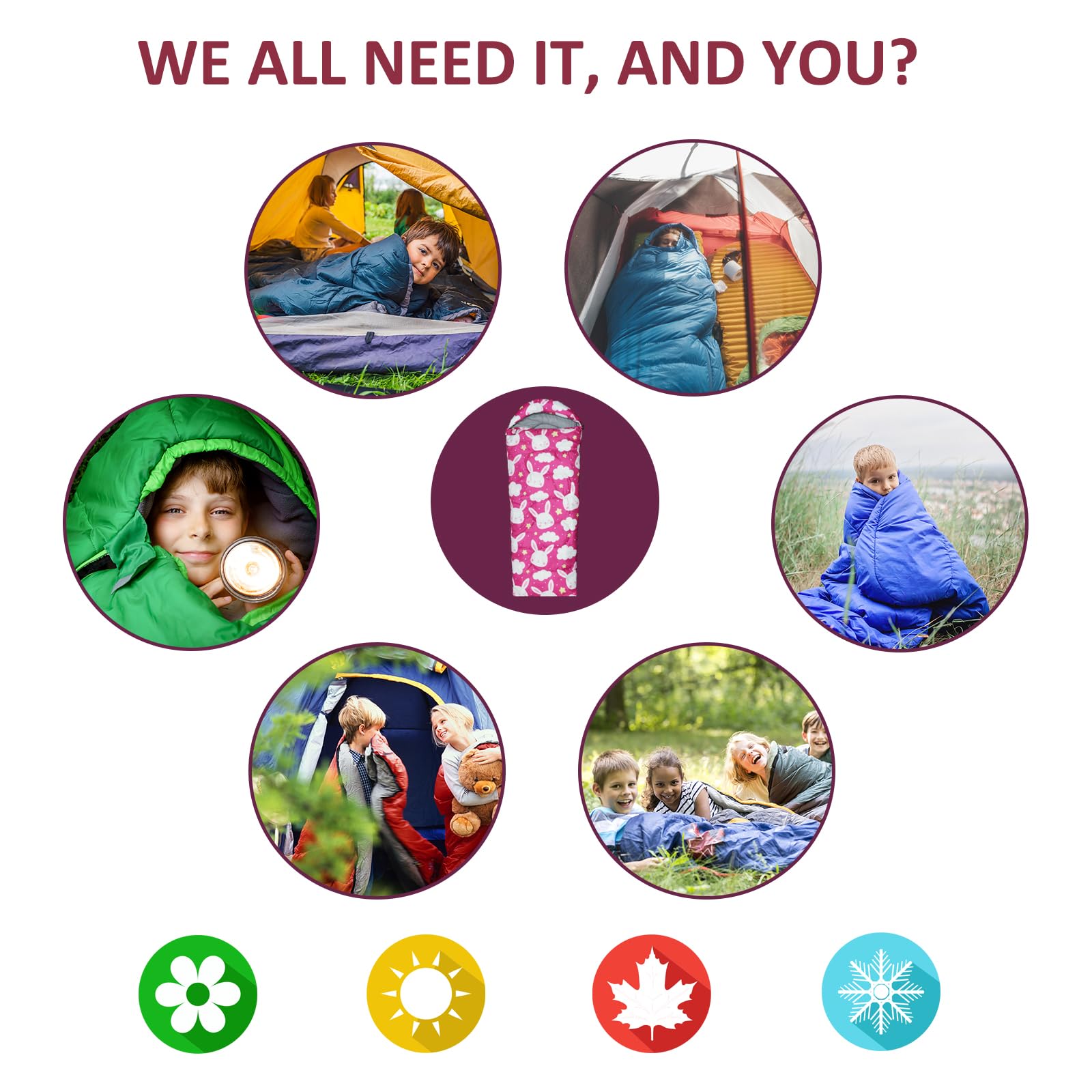 **Kids Sleeping Bags for Camping & Travel - Lightweight Waterproof 3-Season Sleeping Bag with Carry Bag - Compact for Hiking, Backpacking, Sleepovers - Warm & Cool Weather for Boys & Girls**