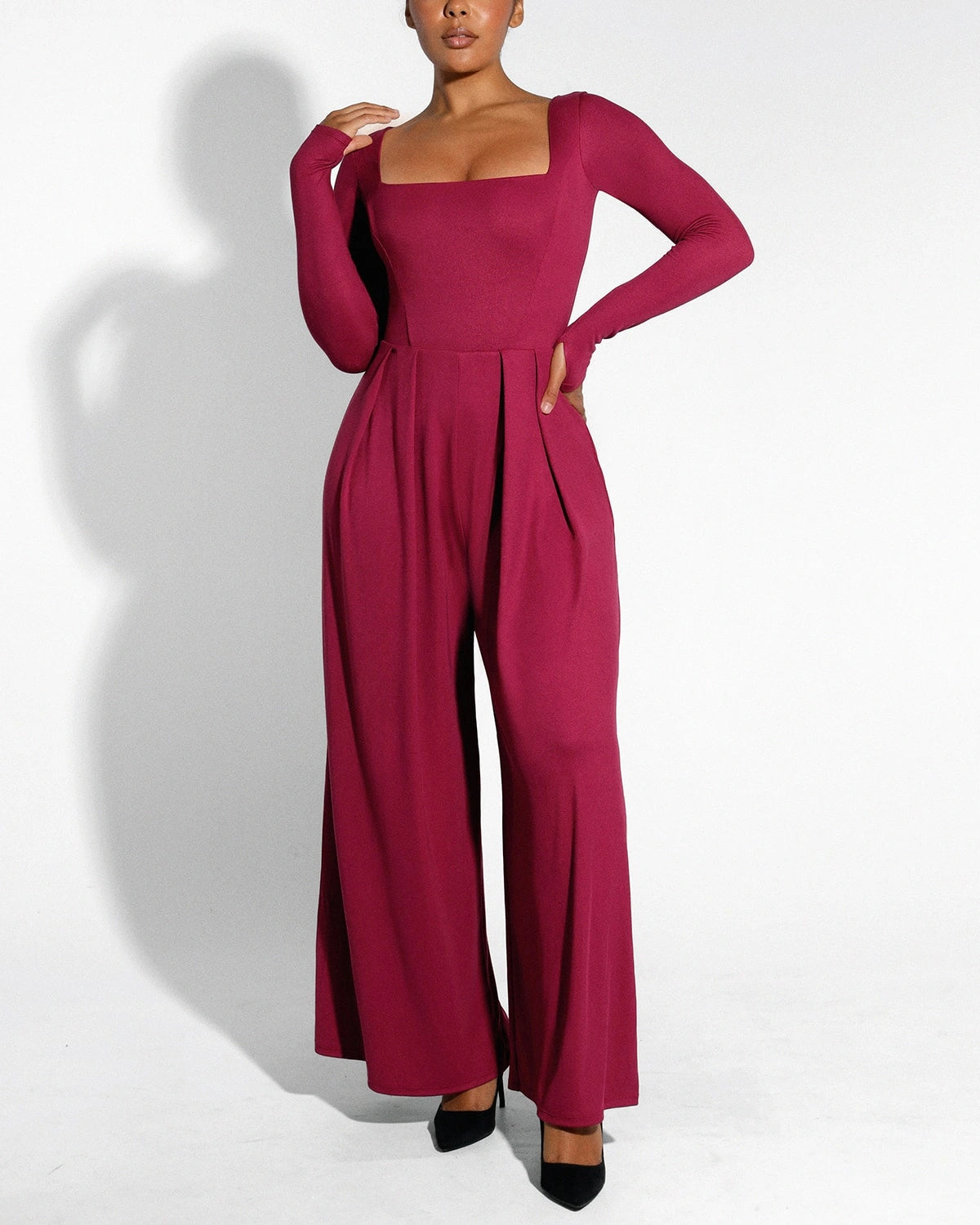 Square Neckline Slimming Jumpsuit for Women - Tummy Control Bodysuit with Built-in Shapewear - Perfect for Parties, Date Nights & Special Occasions