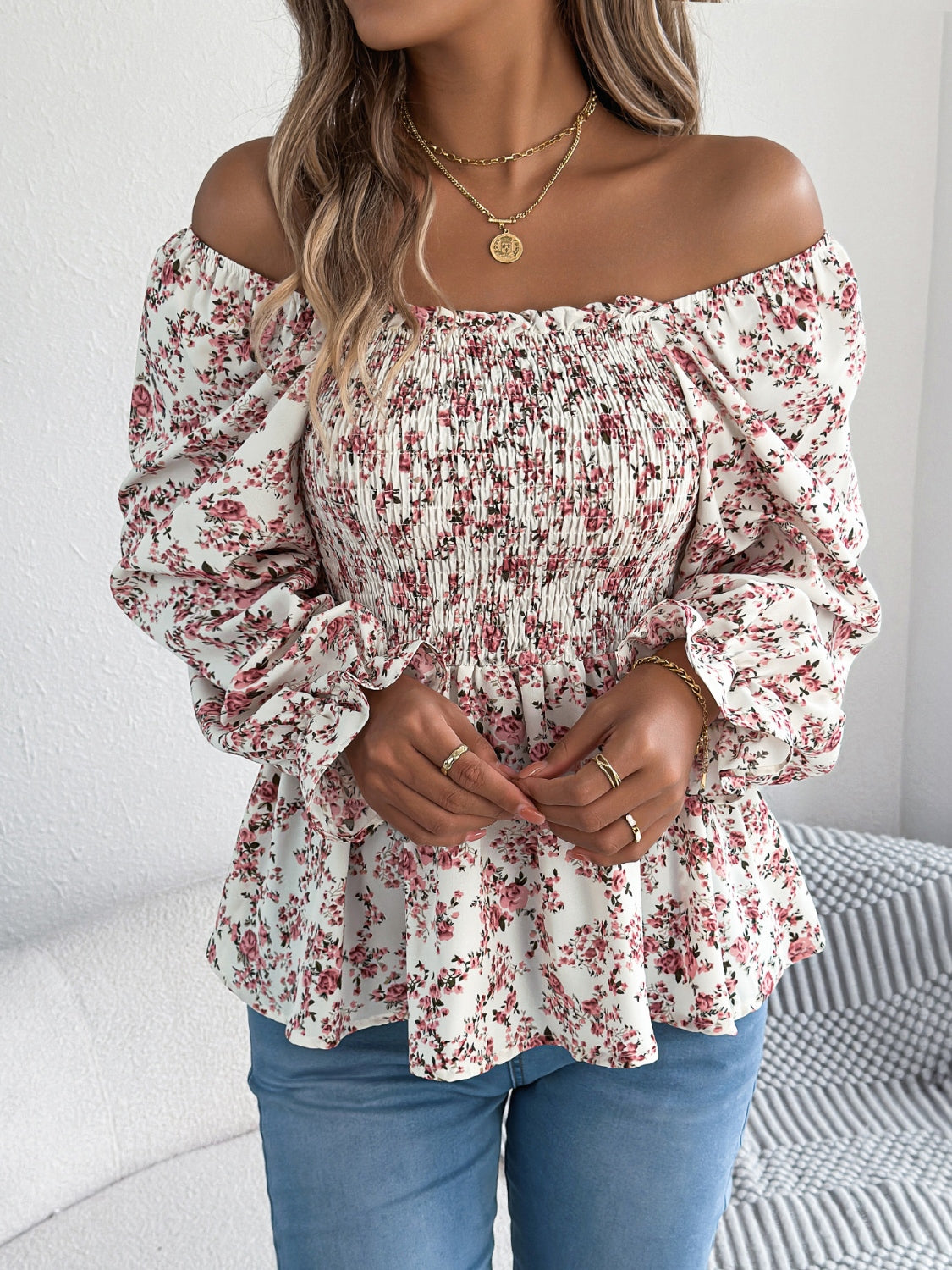 Floral Square Neck Flounce Sleeve Blouse for Women | Elegant Spring Summer Tops | Perfect for Office, Date Night & Special Occasions