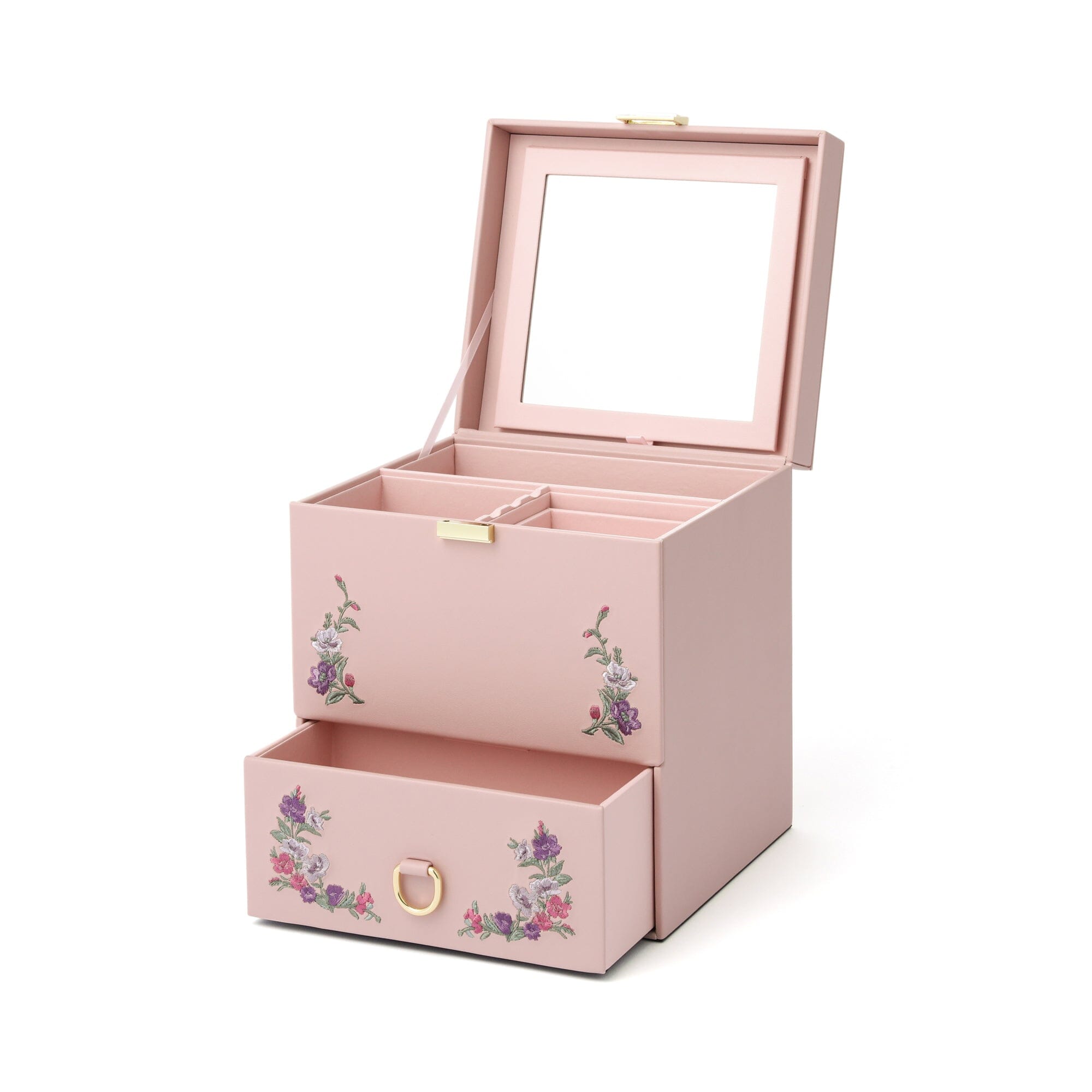Elegant Pink Embroidery Flower Jewelry Box - Perfect for Gift Giving, Storage & Home Decor