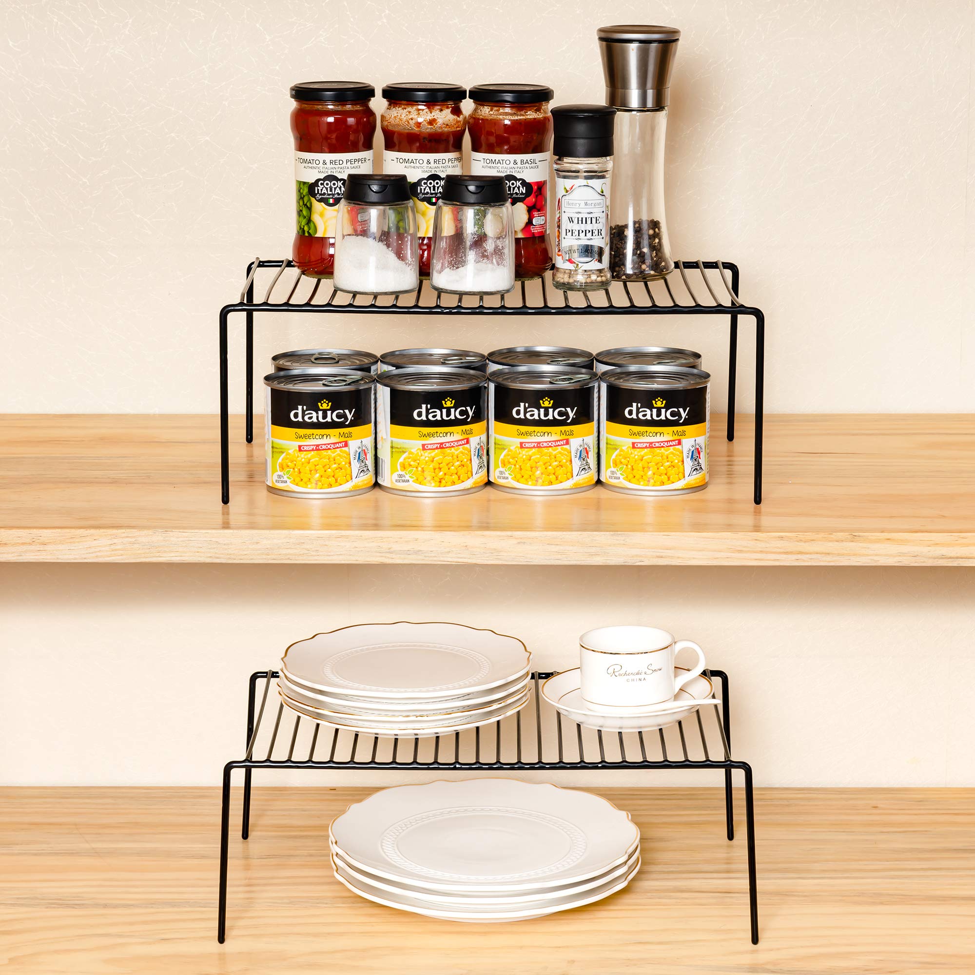 iPEGTOP 6-Pack Large Kitchen Cabinet Organizers - 15.7 x 9.4 Inch Rustproof Steel Wire Shelves for Freezer, Fridge, Pantry & Countertop Storage - Perfect for Organizing Utensils, Spices & Food Containers (Black)