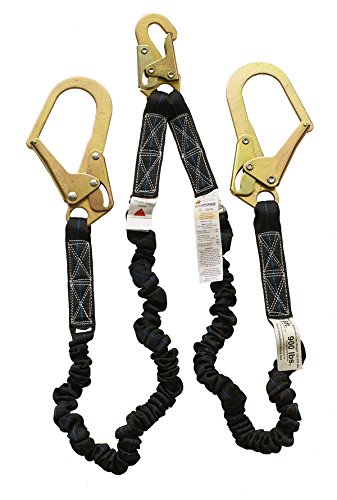 6504K Super Anchor Safety Double Leg Flex Lanyard with 2 Rebar Hooks & 1 Snap Hook - 6 Feet Fall Protection for Construction, Roofing & Industrial Work