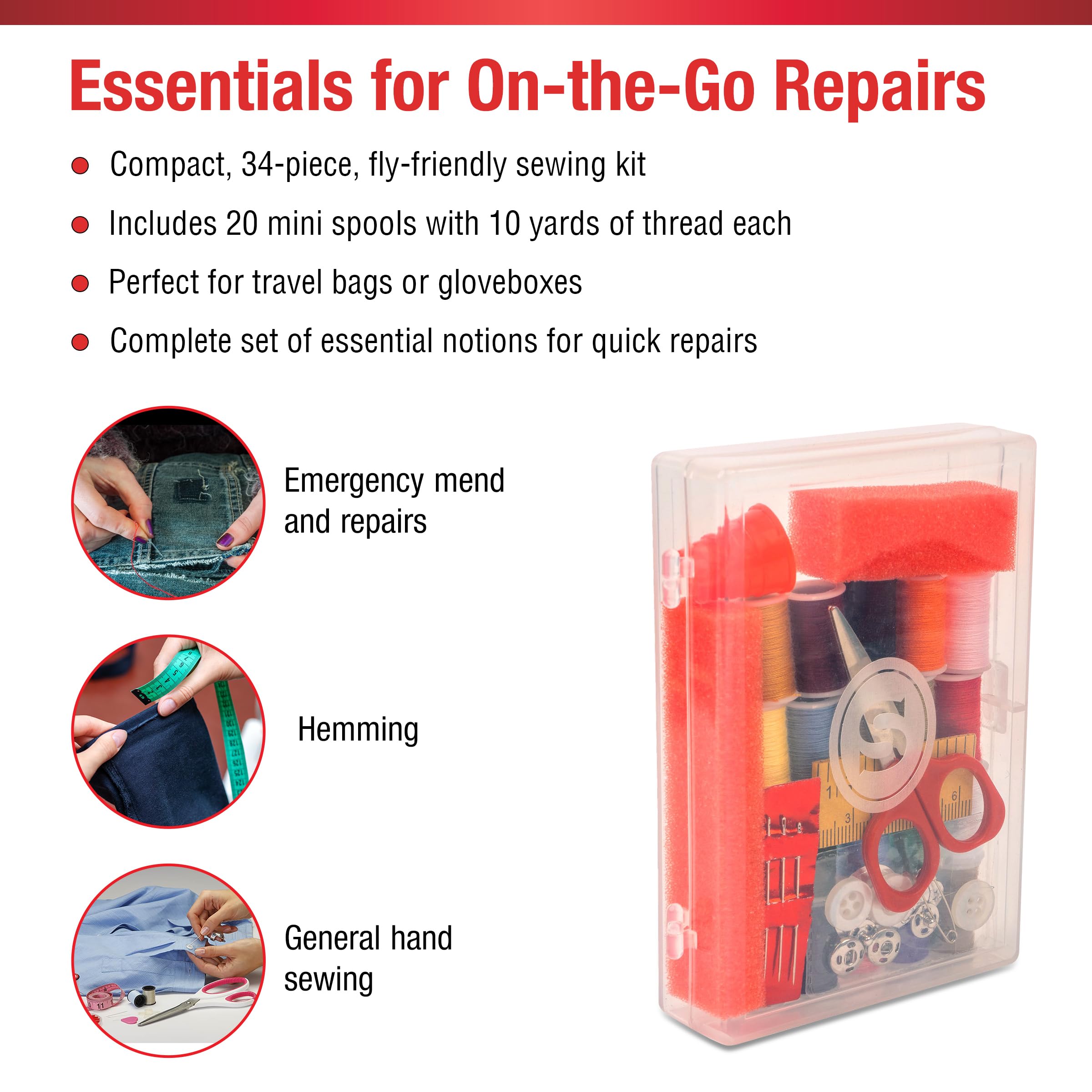 Portable Singer Sewing Kit with Travel Storage Box - Essential Sewing Supplies for Travel, Home & Emergency Repairs - Perfect for DIY, Crafts & Quick Fixes on the Go