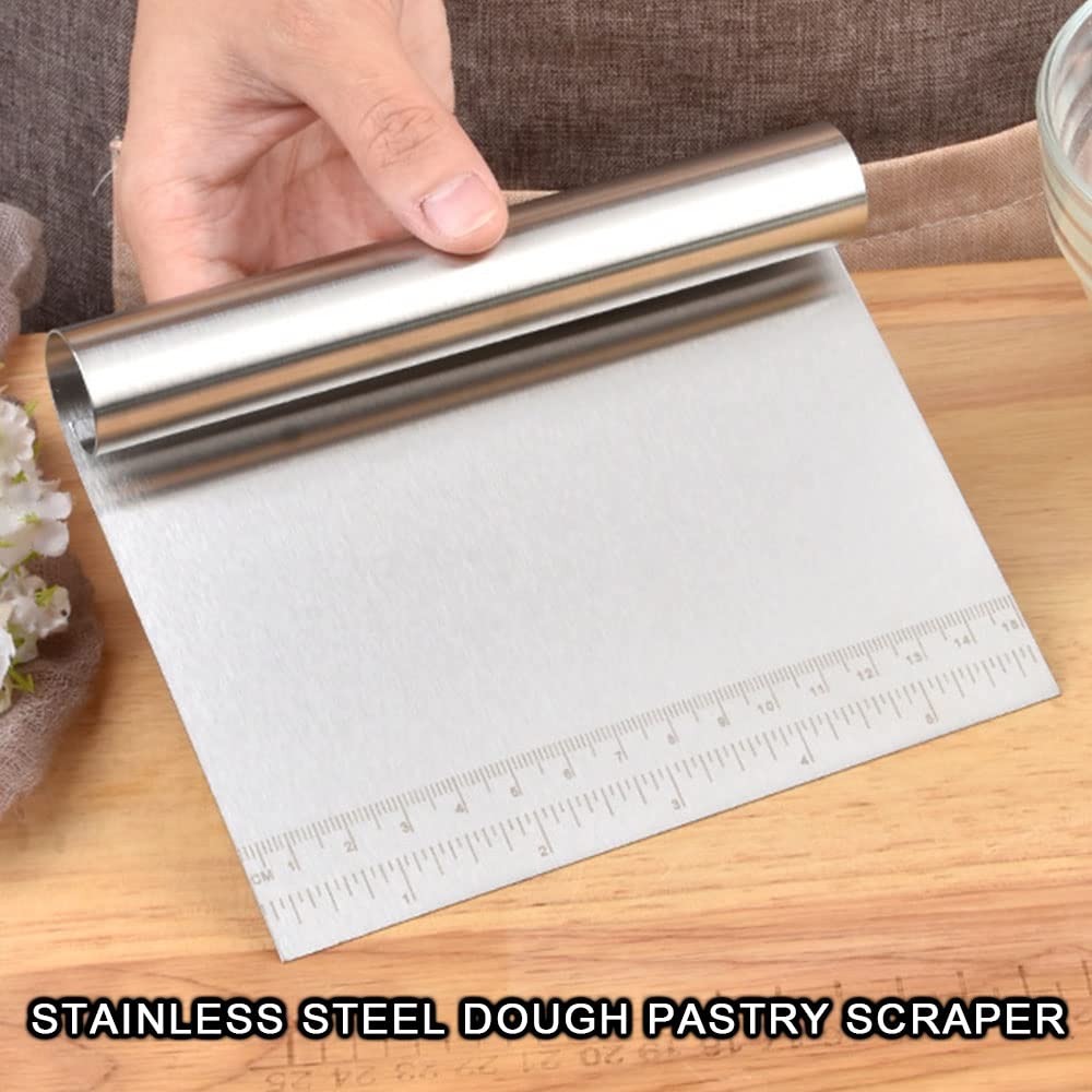 Premium Stainless Steel Dough Scraper - Multi-Purpose Pastry Cutter for Bread, Pizza, Cake Making - Heavy Duty Kitchen Tool for Baking, Cooking & Food Prep - Ideal for Home Bakers & Professional Chefs