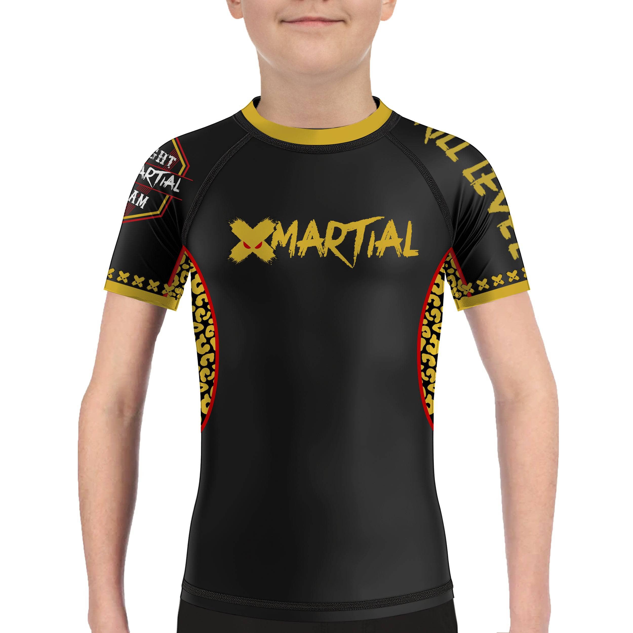XMartial Kill Level Fight Team Kids BJJ Rash Guard - Compression Shirt for Brazilian Jiu-Jitsu, MMA & Grappling - Moisture Wicking & UV Protection for Youth Training & Competition