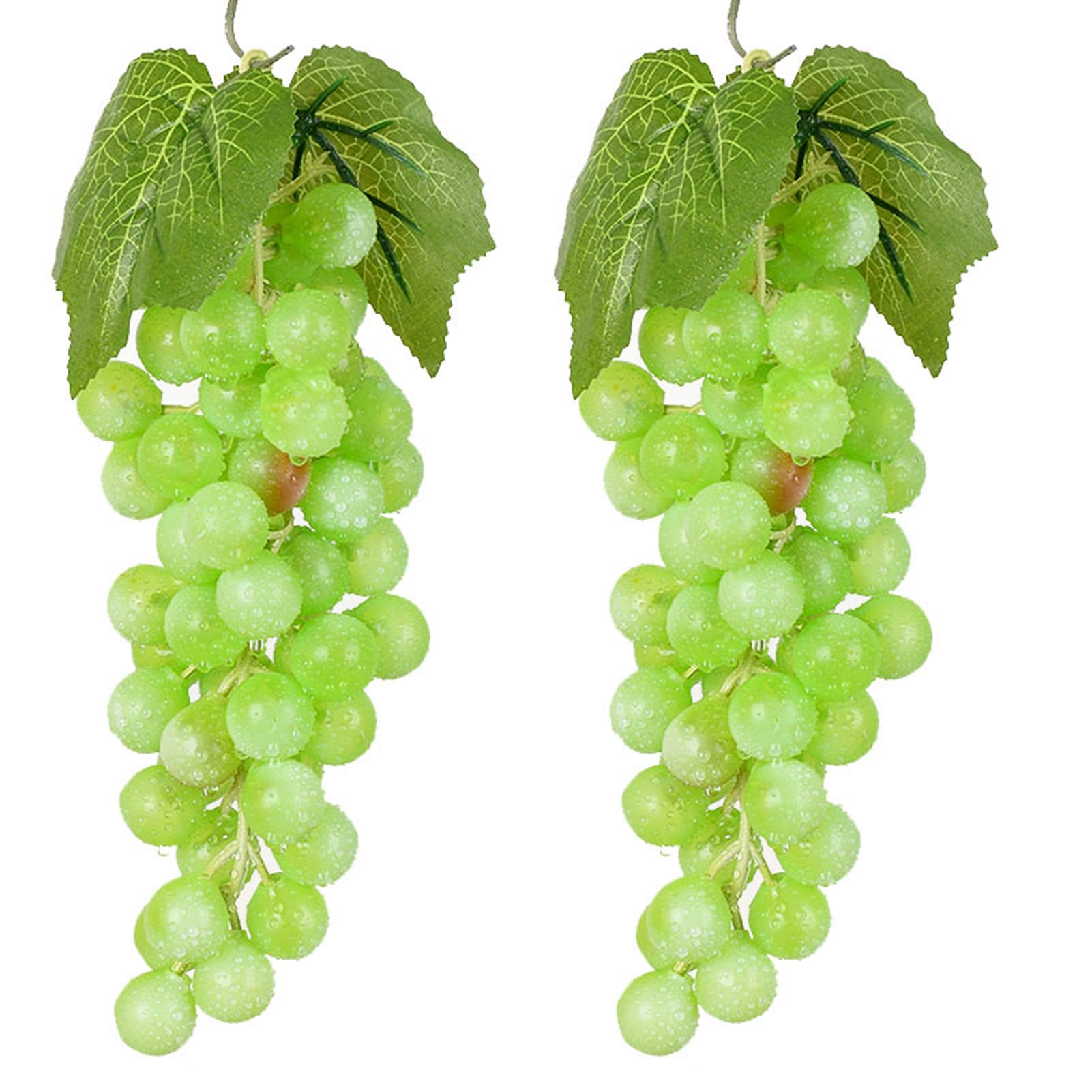 2 Pack Artificial Green Grapes - 1:1 Realistic Fake Fruit Clusters for Home Decor, Kitchen, Wedding & Party Decoration - 9 Inch Vine with 60 Grapes - Perfect for Still Life Sketching, Wine Displays & Table Centerpieces