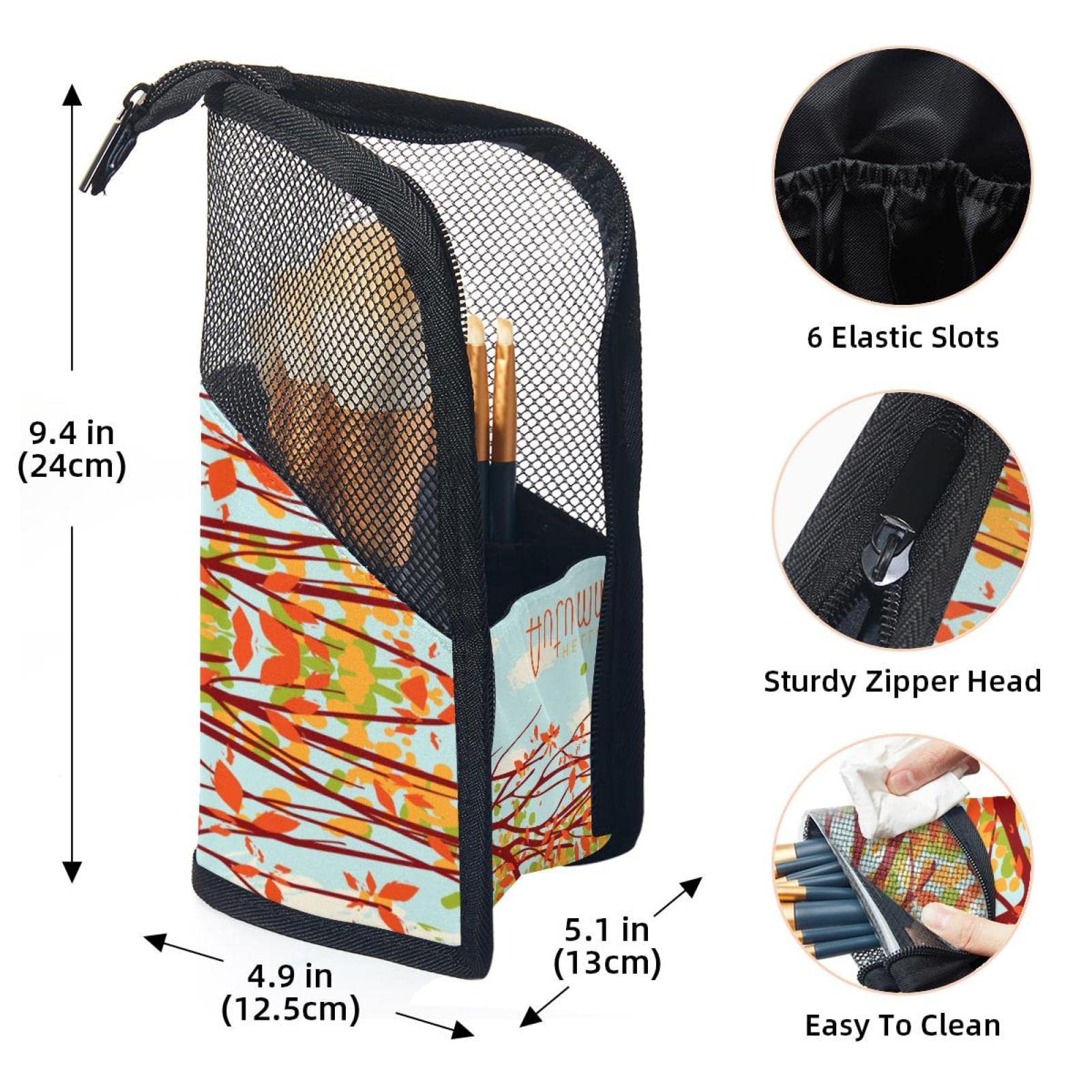 12-Piece Makeup Brush Organizer Bag with Autumn Leaves Design - Portable Travel Cosmetic Brush Holder Case for Professional & Home Use