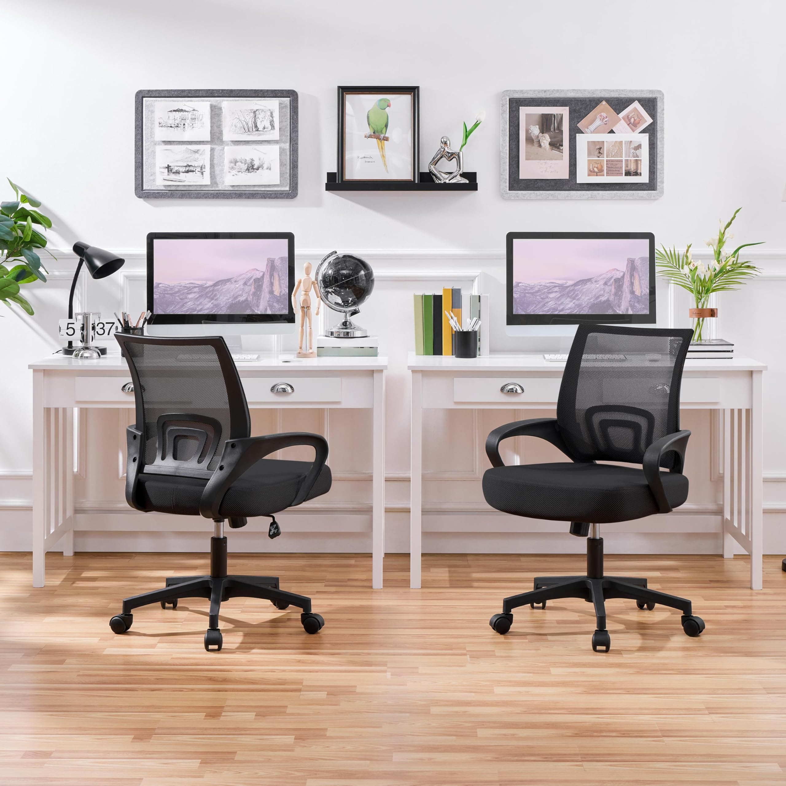 Yaheetech Ergonomic Office Chair - Mid Back Swivel Desk Chair with Lumbar Support, Adjustable Height & Armrests, Breathable Mesh Computer Chair (Black, 2-Pack) - Perfect for Home Office, Gaming & Workspaces