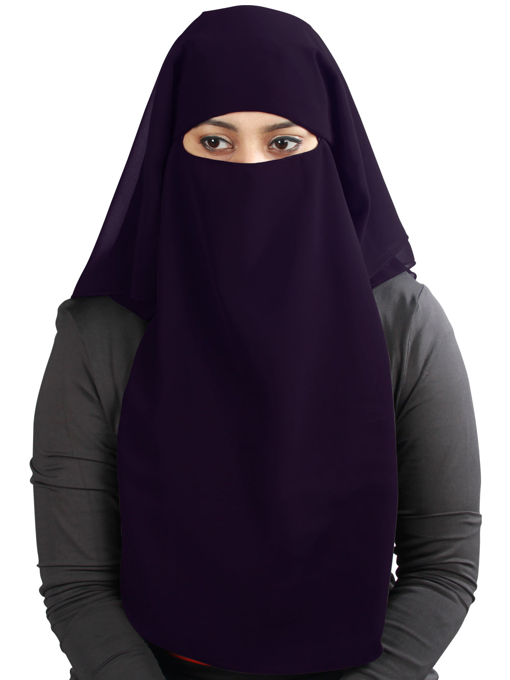 Black Georgette 3-Layer Niqab for Women - Modest Islamic Face Covering for Prayer, Travel, and Daily Wear