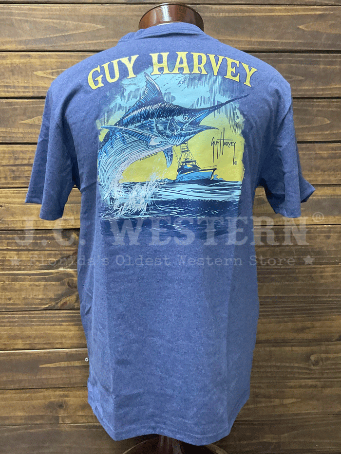 Guy Harvey GHV55727 NVH Men's Sketchy Blue Short Sleeve T-Shirt - Navy Heather - Casual Wear, Beach Outings & Summer Fashion
