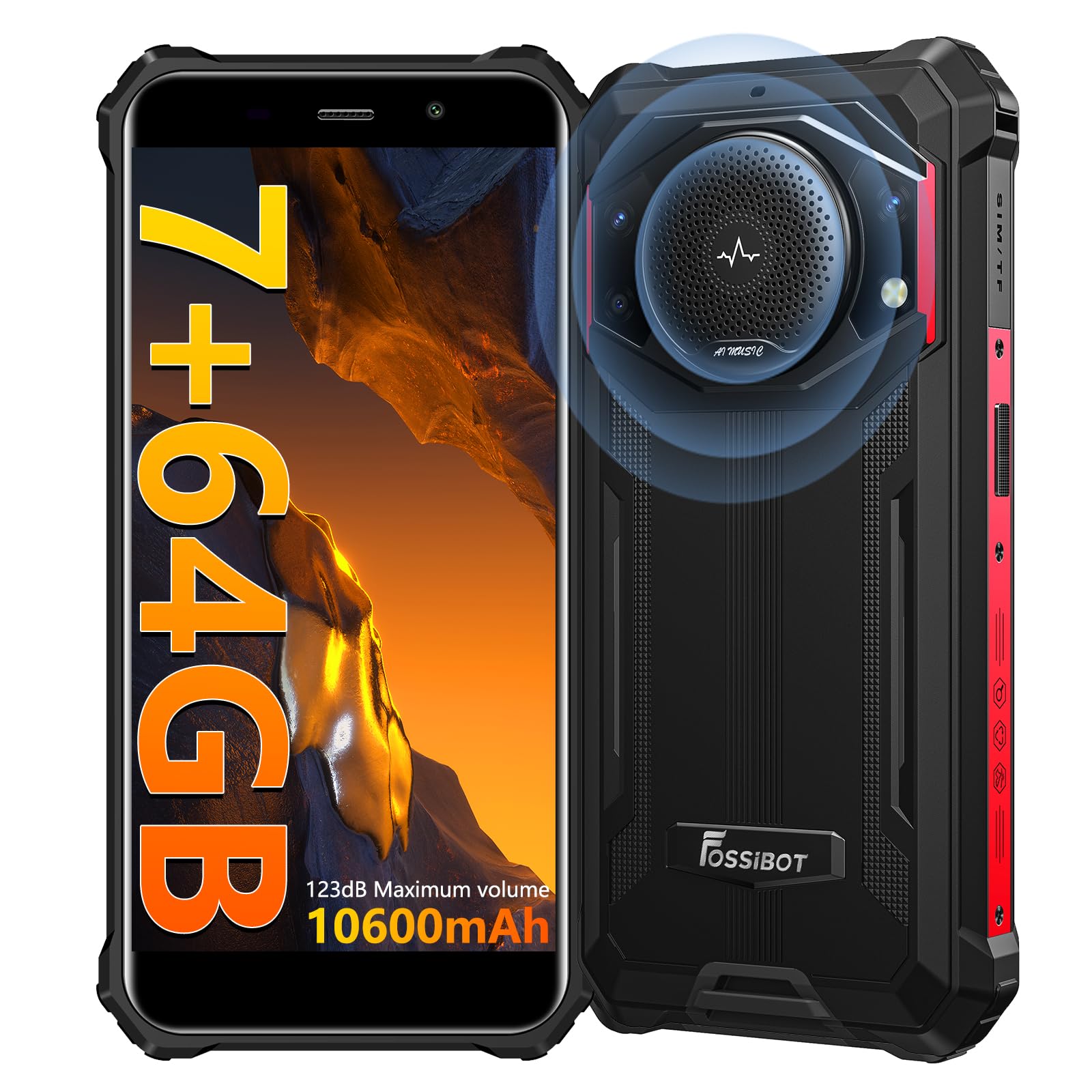 FOSSIBOT F101P Rugged Smartphone - Android 13, 7GB RAM + 64GB ROM (Expandable to 1TB), 10600mAh Battery, 5.45