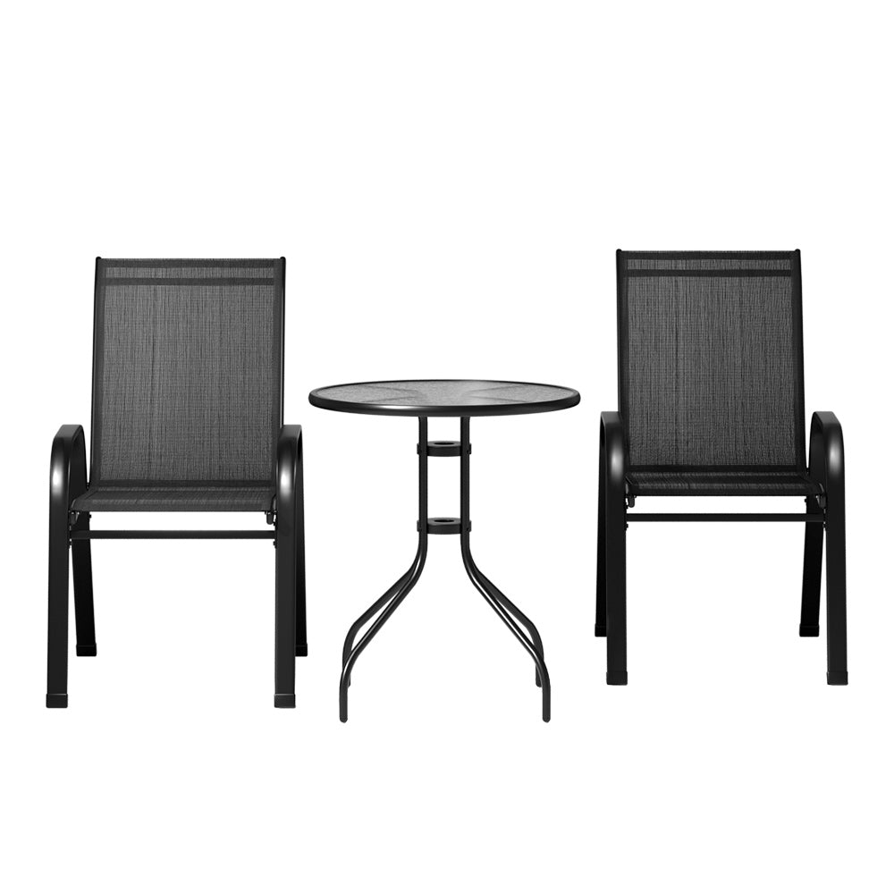 3-Piece Black Bistro Set - Stackable Outdoor Patio Table and Chairs for Garden, Balcony, Backyard & Poolside Dining