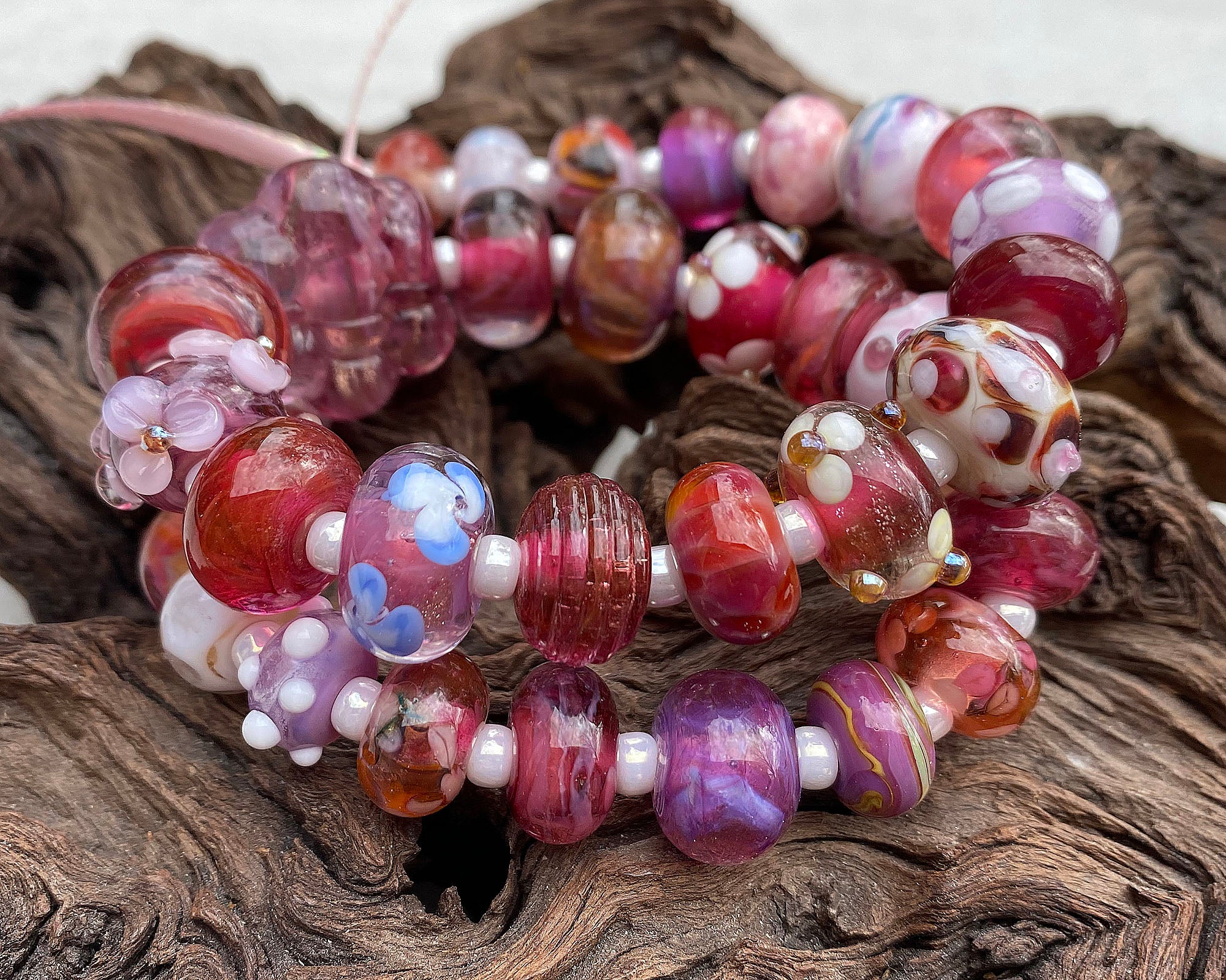 35pcs Pink Lampwork Glass Beads for Jewelry Making - Handmade Orphan Beads Mix (SRA) - Perfect for Bracelets, Necklaces & DIY Crafts