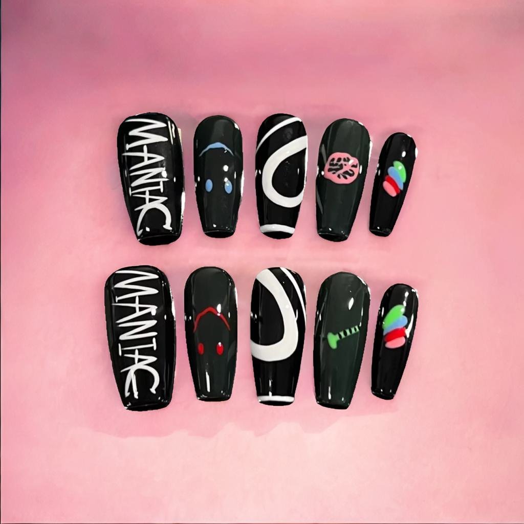 Fiery Passion Hand-Painted Press-On Nails | Long-Lasting Artificial Nails with Vibrant Designs | Perfect for Parties, Weddings & Special Occasions